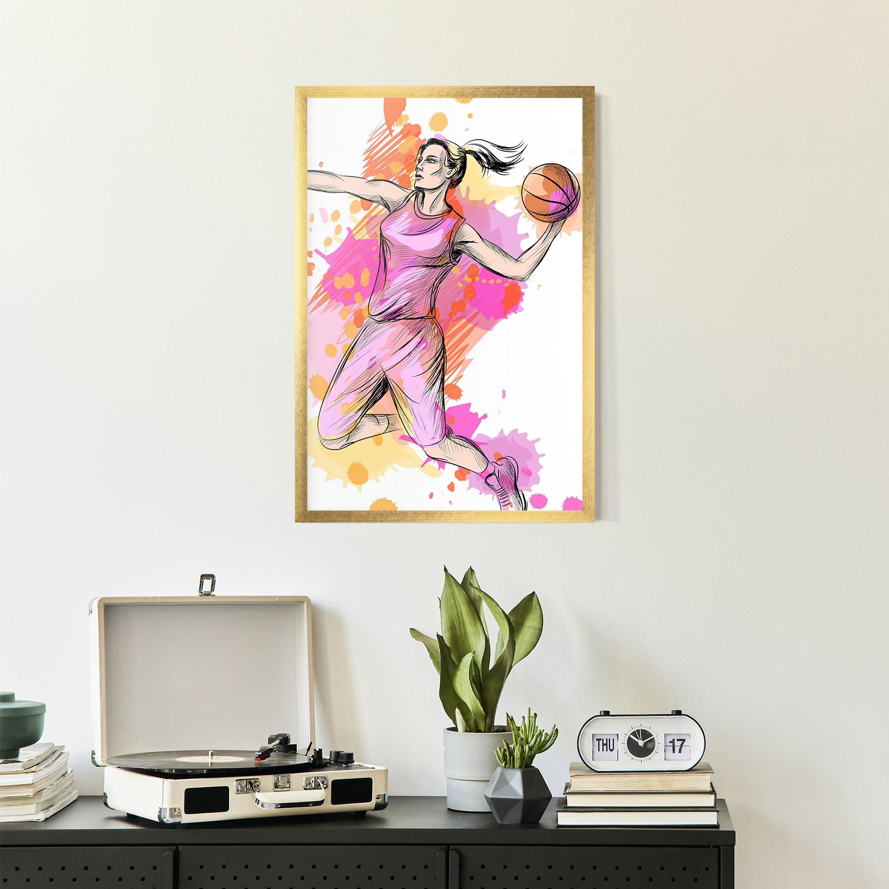 Gerahmte Poster Pink Basket Player mockup 2