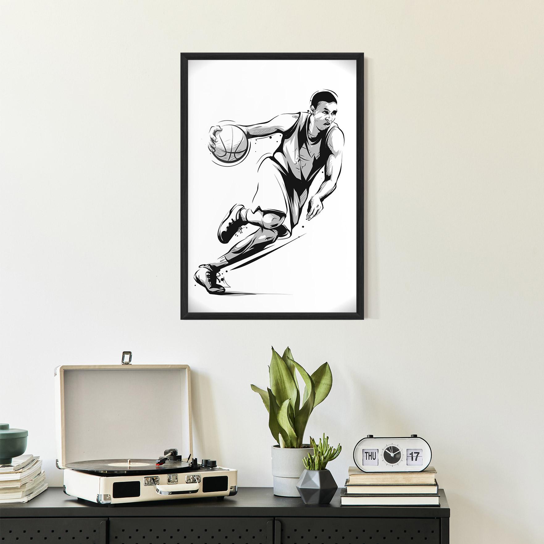 Gerahmte Poster Basketball Player Line mockup 2