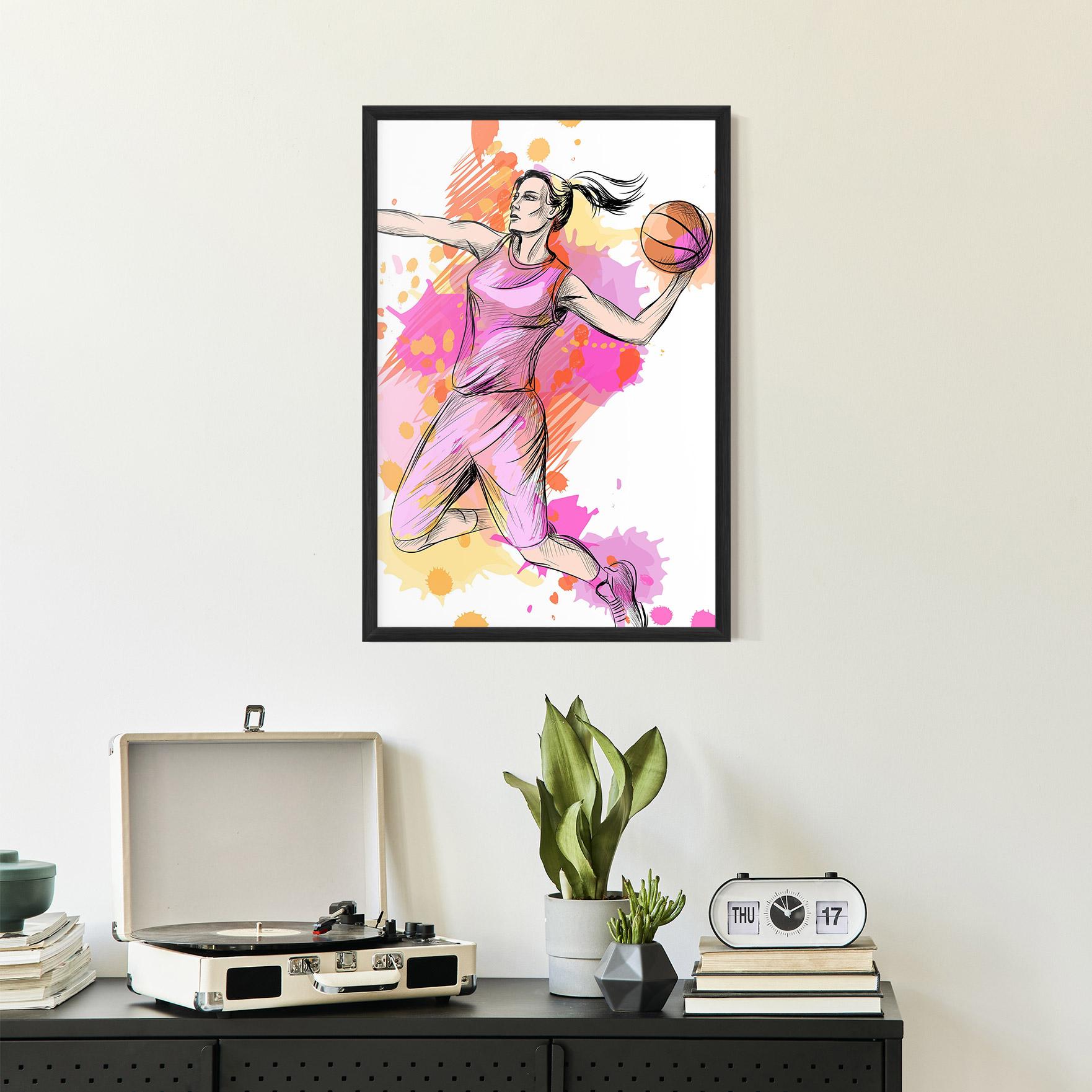 Gerahmte Poster Pink Basket Player mockup 2
