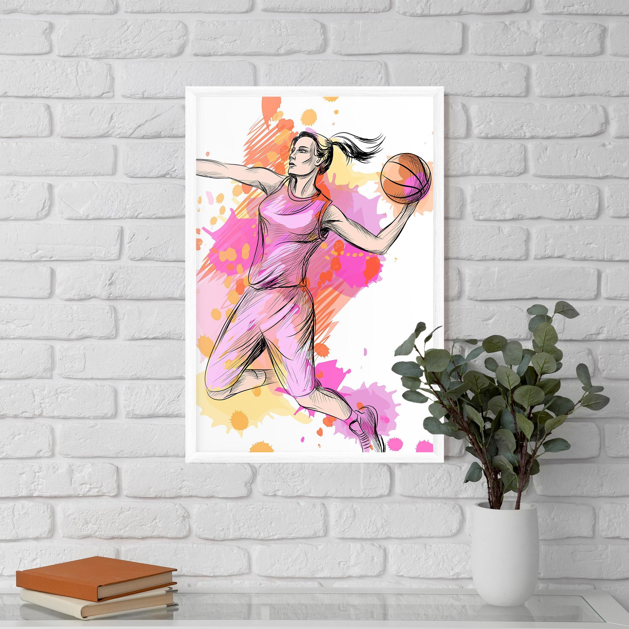 Gerahmte Poster Pink Basket Player mockup 5