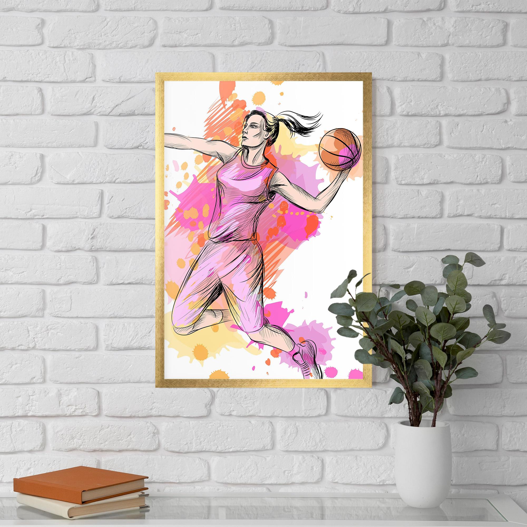 Gerahmte Poster Pink Basket Player mockup 5