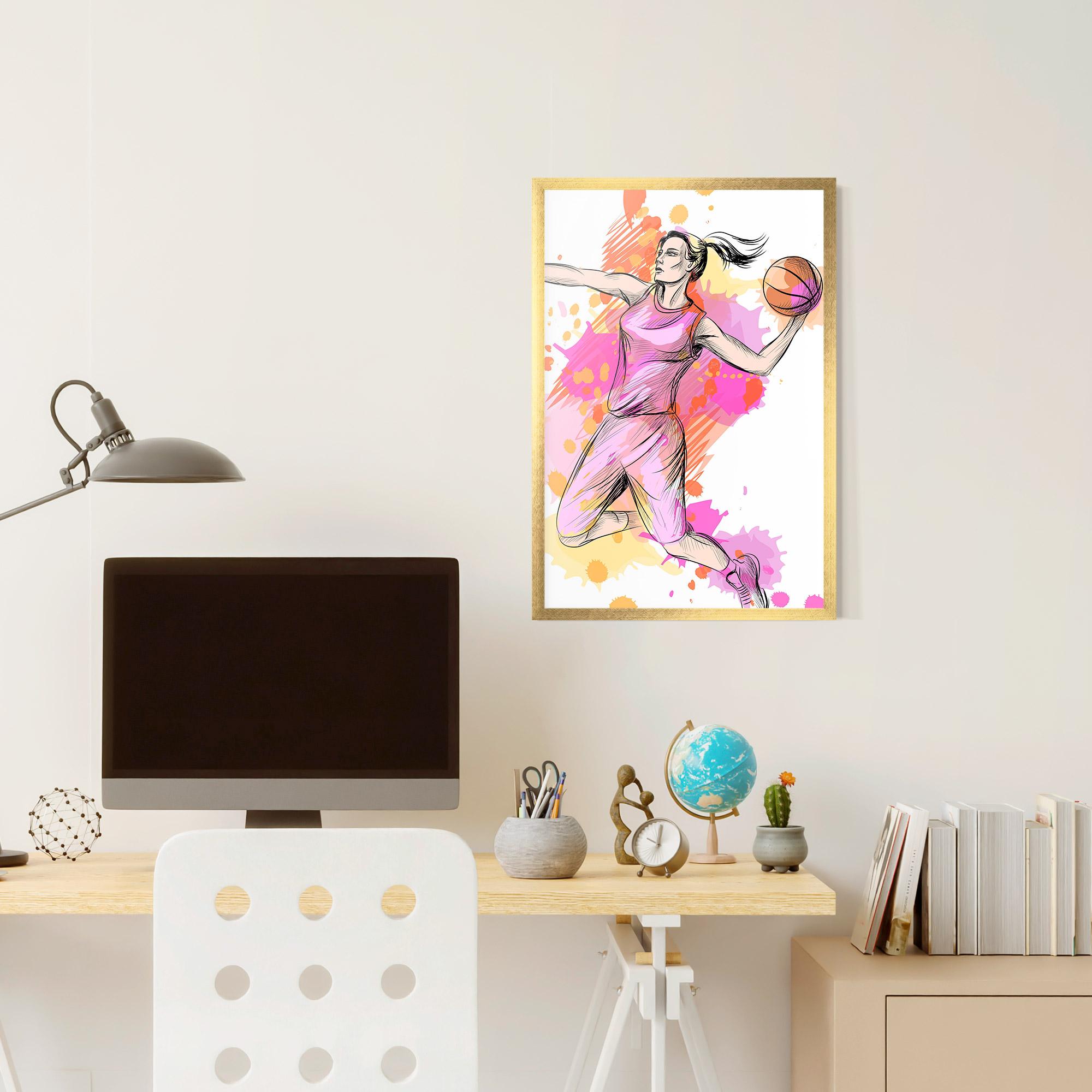 Gerahmte Poster Pink Basket Player mockup 6