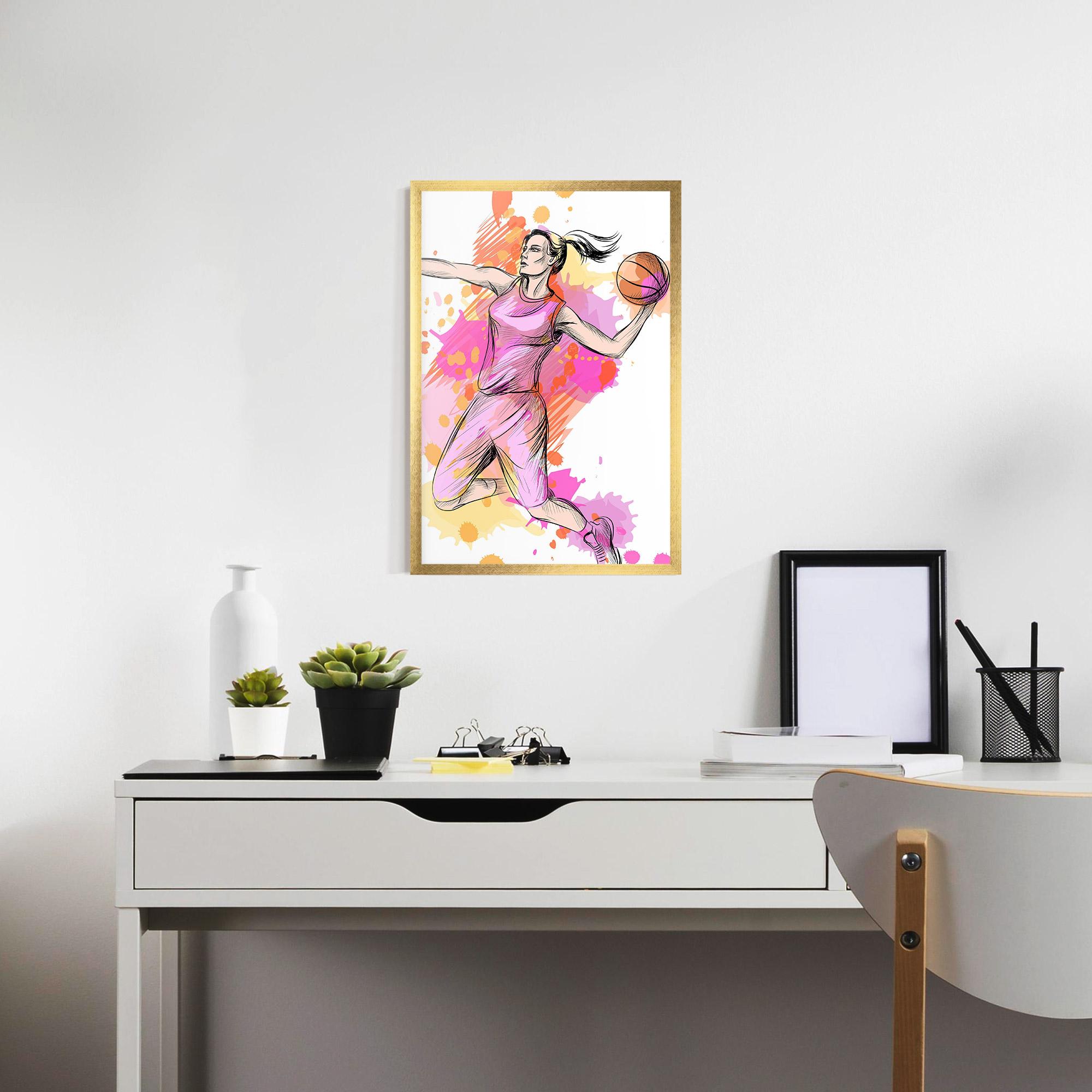 Gerahmte Poster Pink Basket Player mockup 7