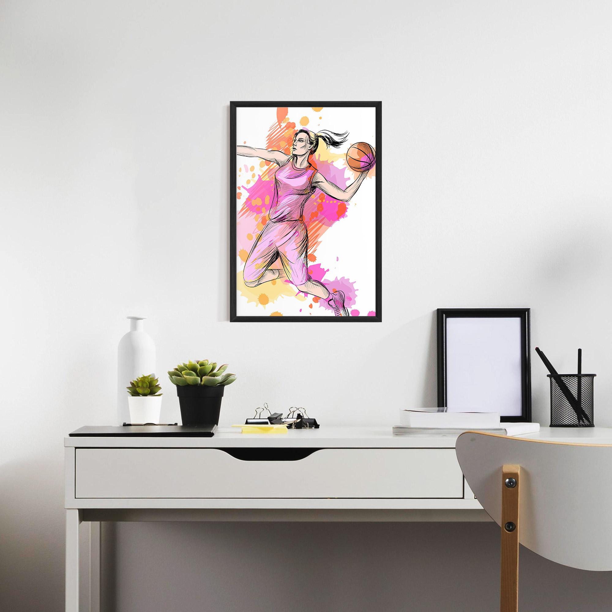 Gerahmte Poster Pink Basket Player mockup 7