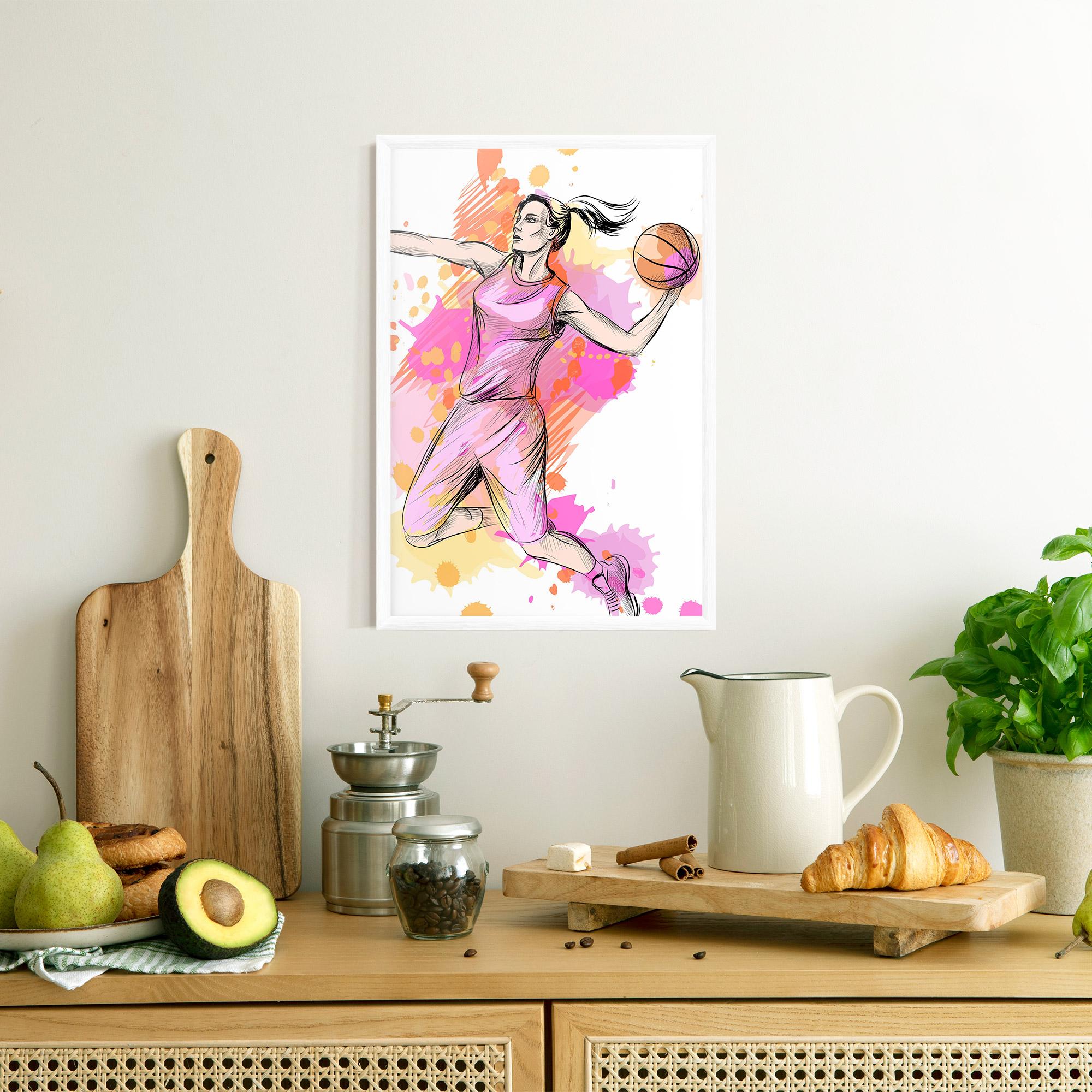 Gerahmte Poster Pink Basket Player mockup 8