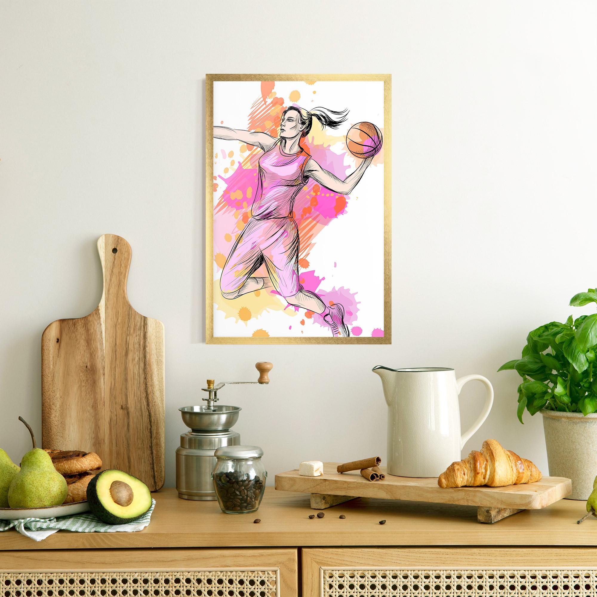 Gerahmte Poster Pink Basket Player mockup 8