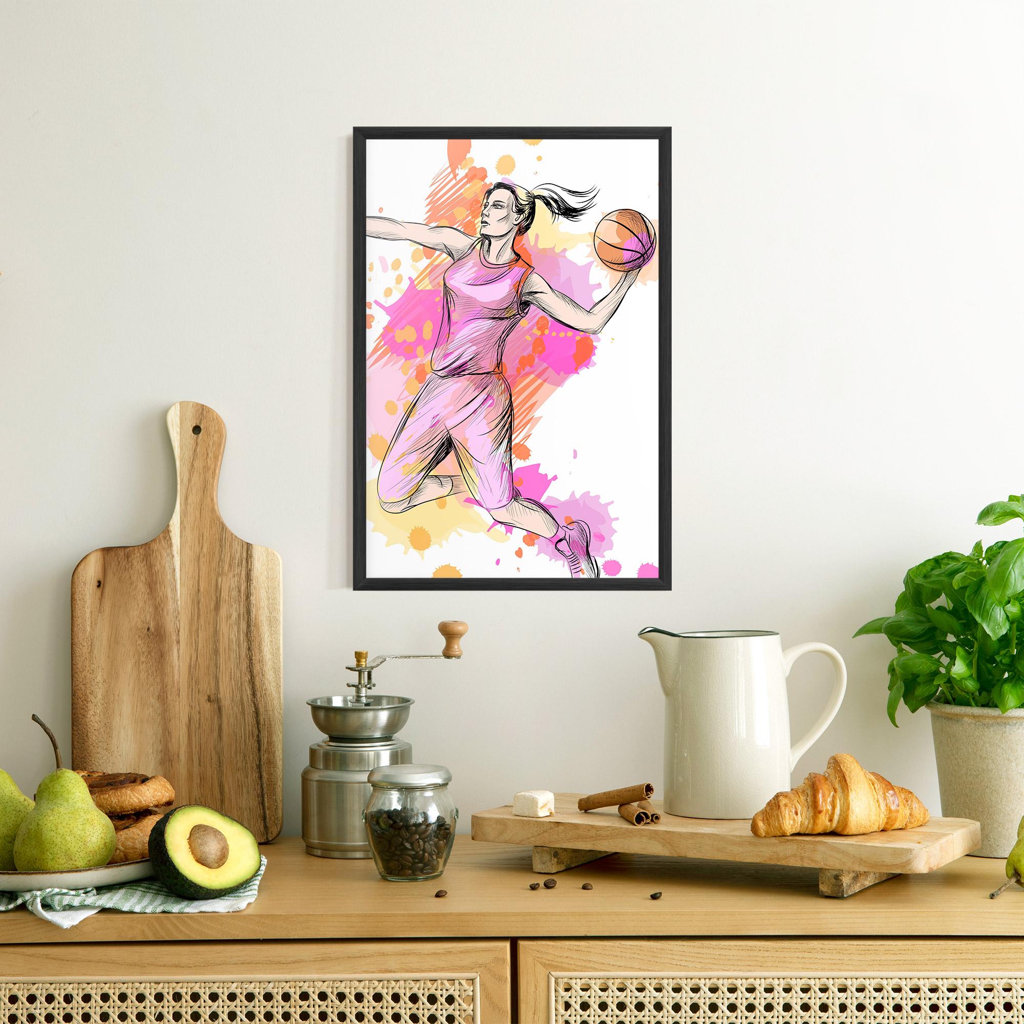 Gerahmte Poster Pink Basket Player mockup 8