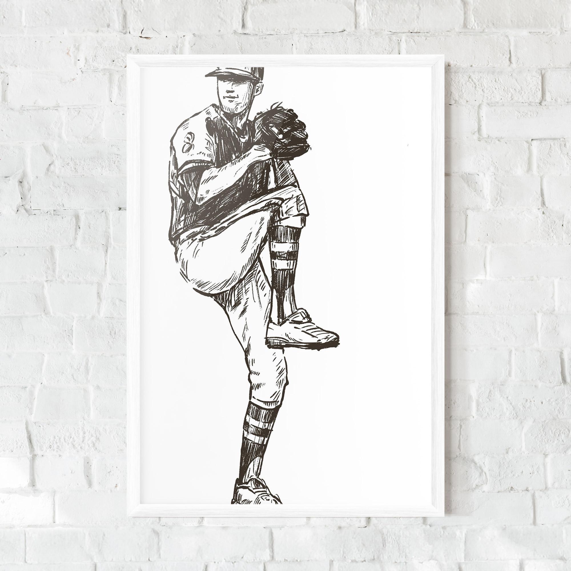 Gerahmte Poster Baseball Player Line mockup 0