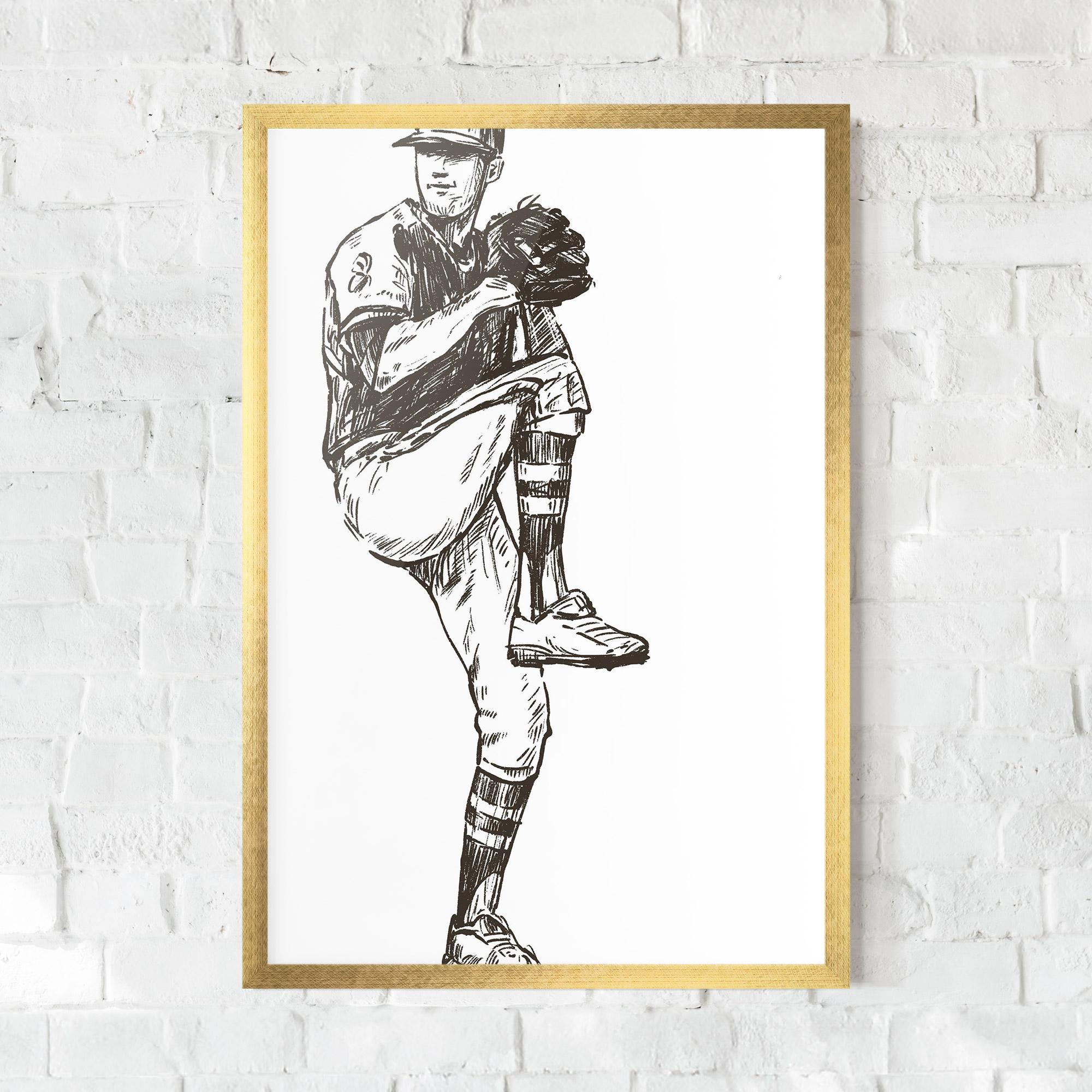 Gerahmte Poster Baseball Player Line mockup 0