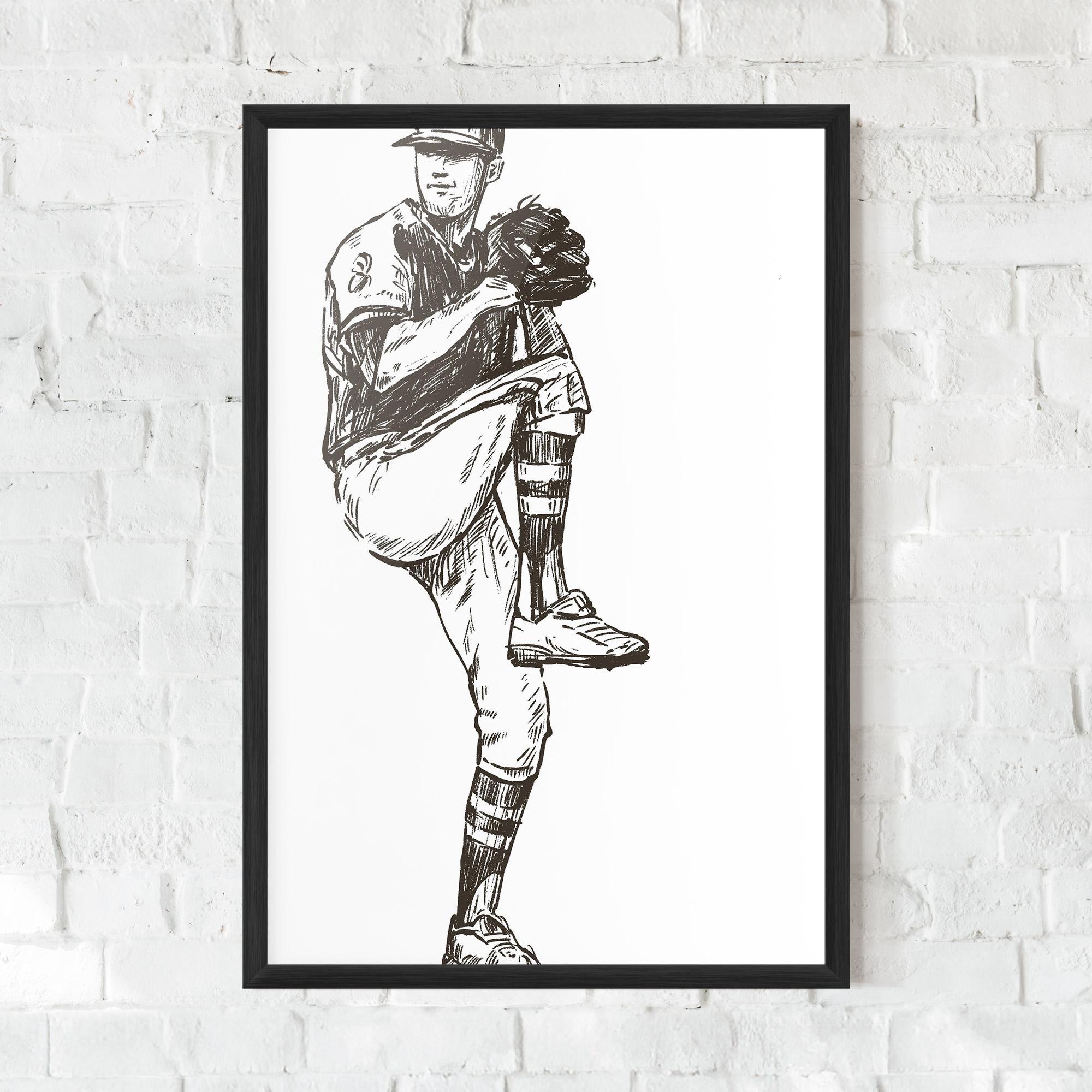 Gerahmte Poster Baseball Player Line mockup 0