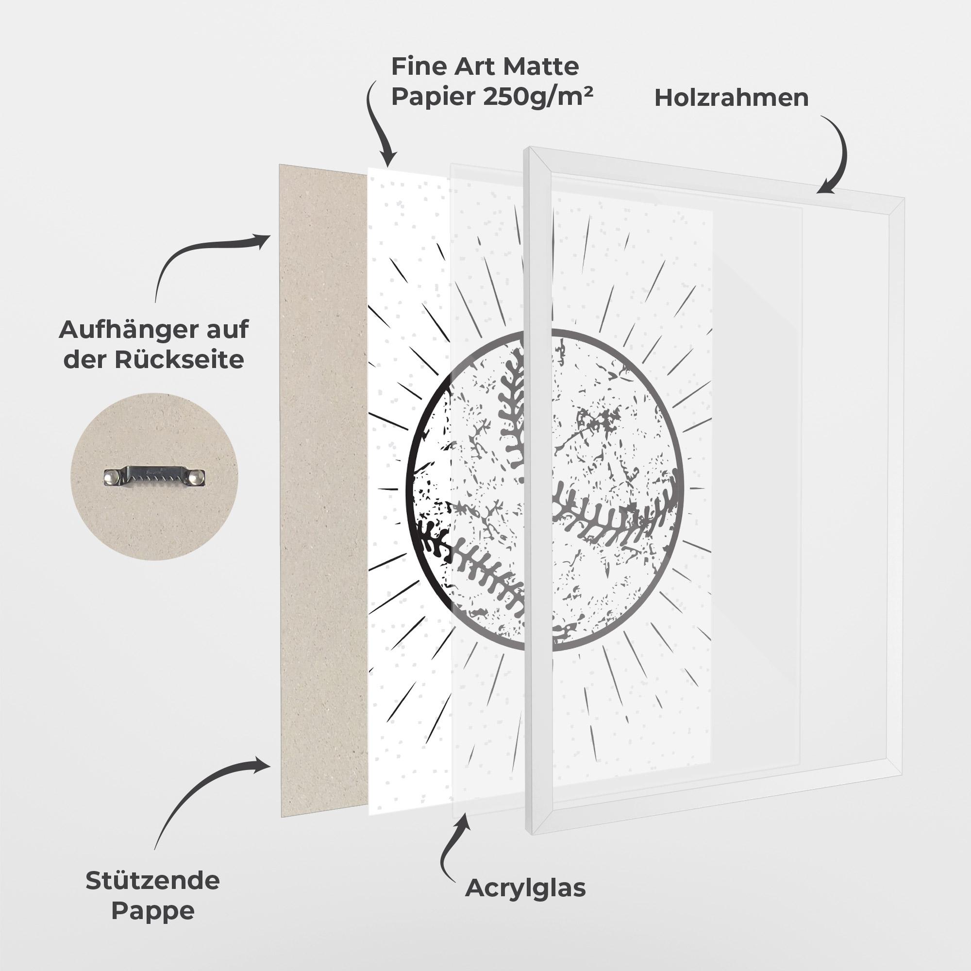 Gerahmte Poster Baseball Ball Line mockup 1
