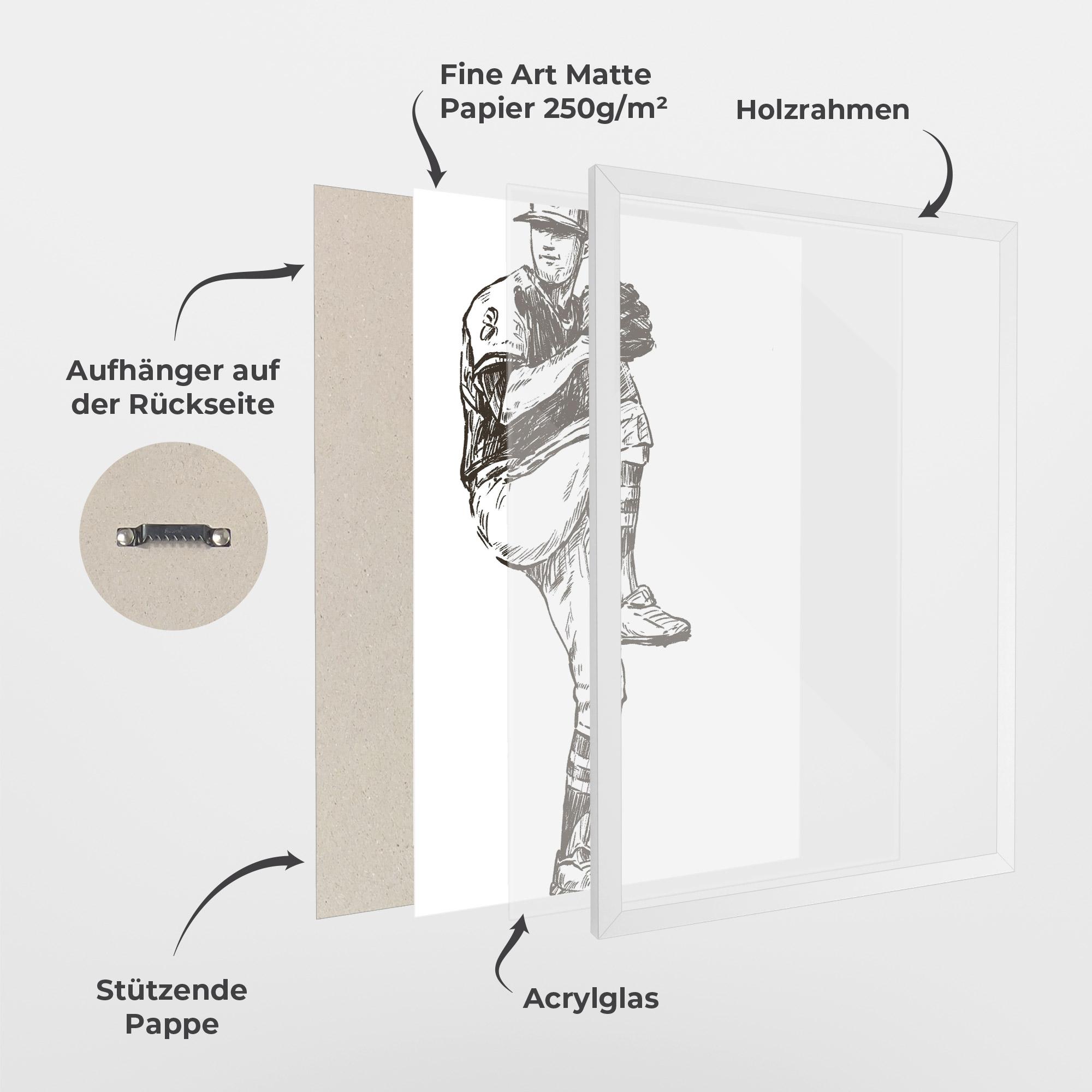 Gerahmte Poster Baseball Player Line mockup 1