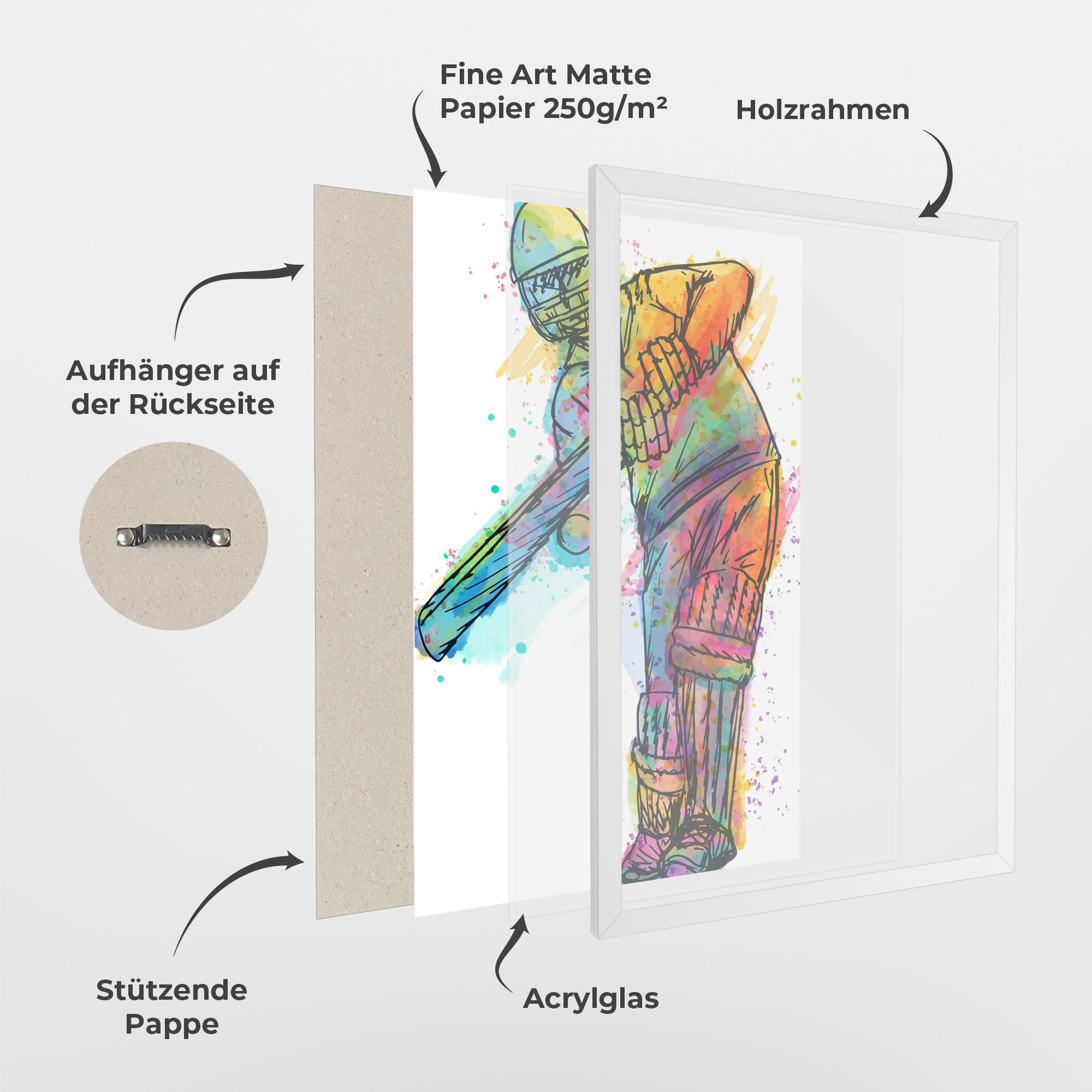 Gerahmte Poster Colorful Baseball Player mockup 1