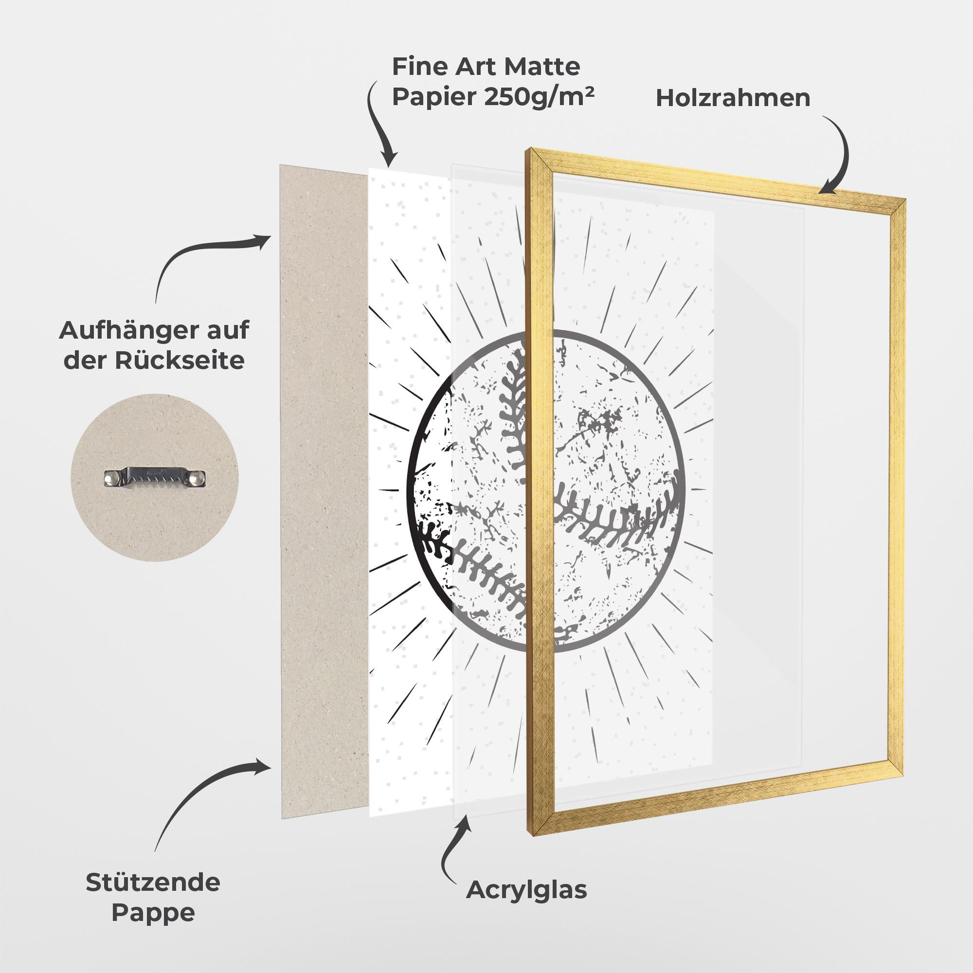 Gerahmte Poster Baseball Ball Line mockup 1