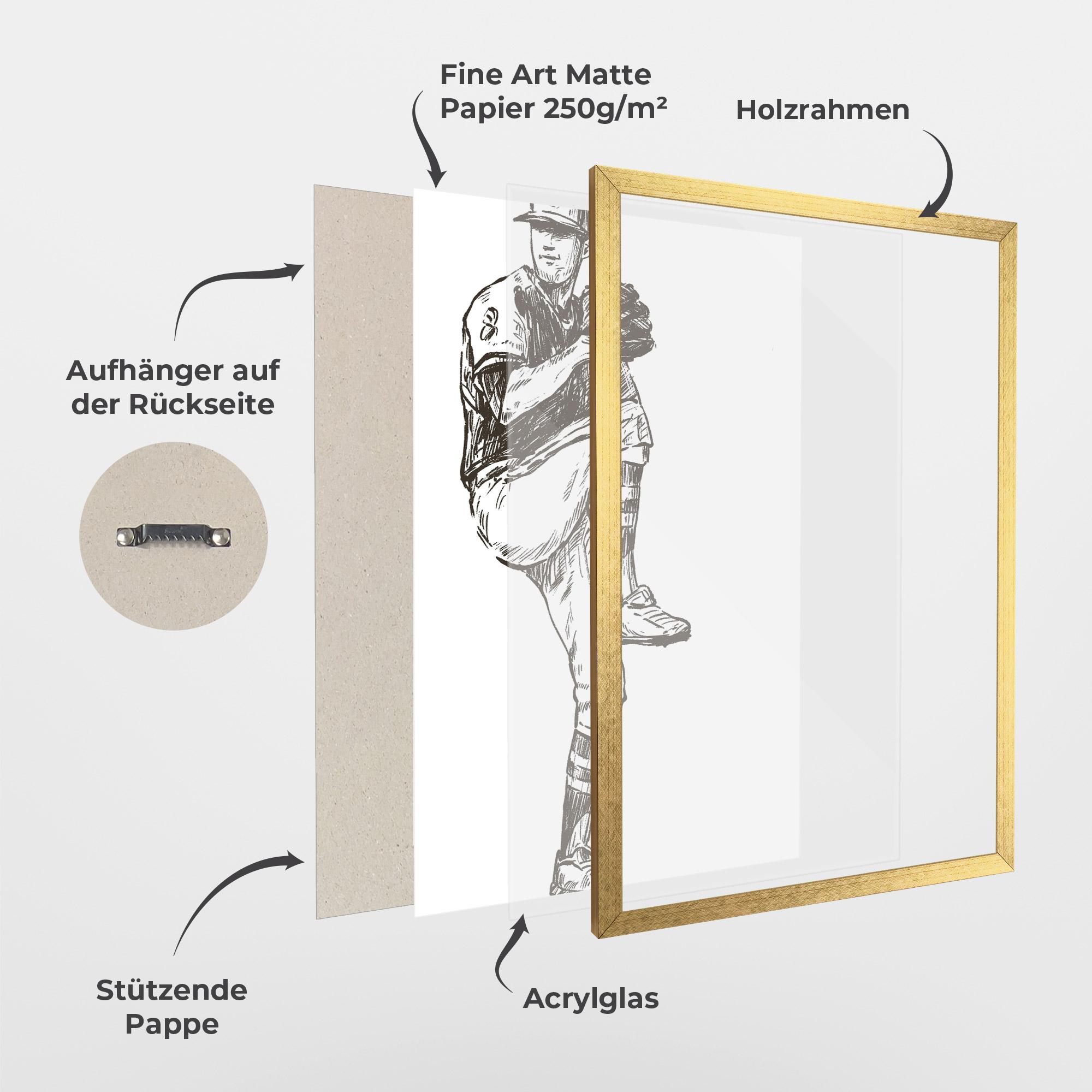 Gerahmte Poster Baseball Player Line mockup 1