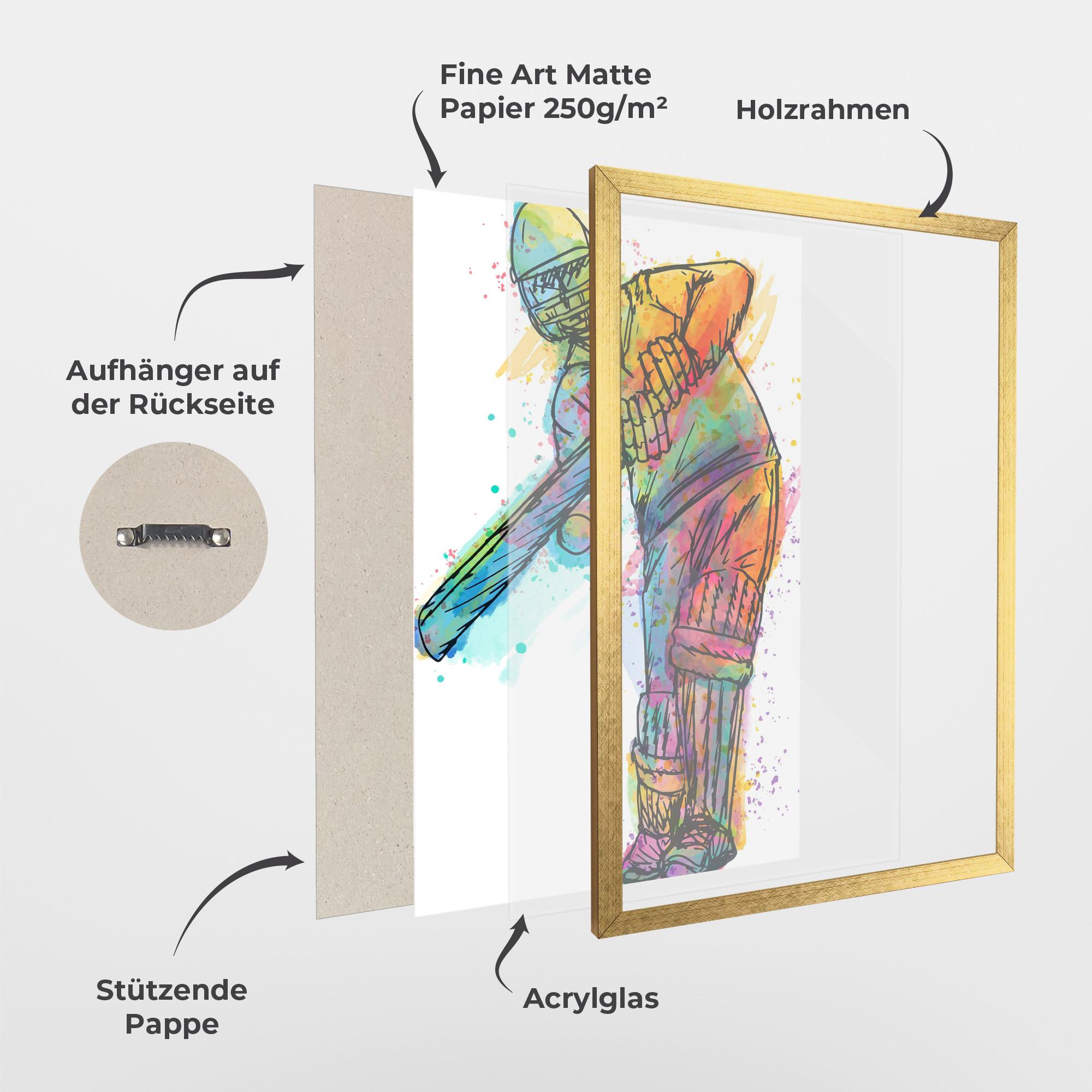 Gerahmte Poster Colorful Baseball Player mockup 1