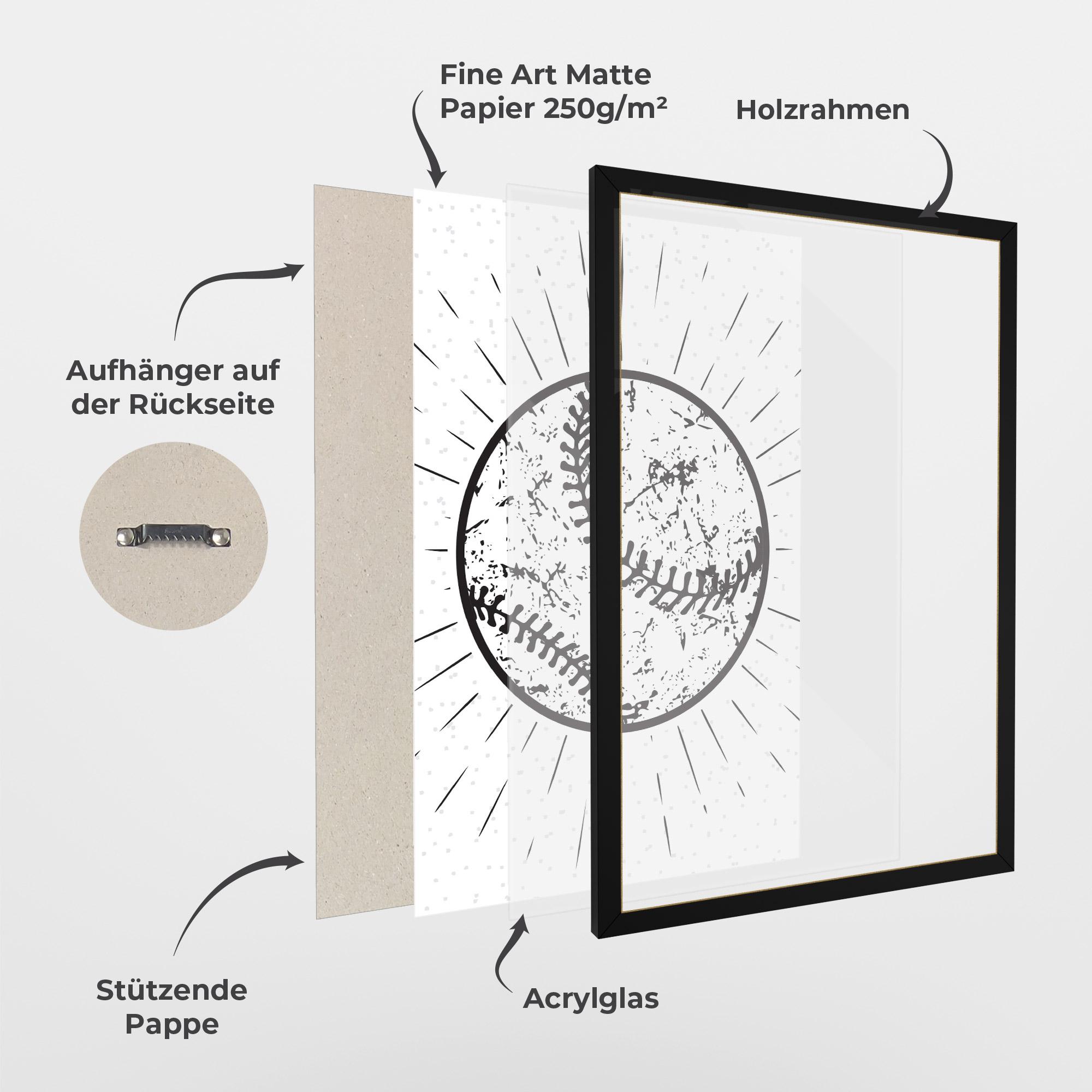 Gerahmte Poster Baseball Ball Line mockup 1