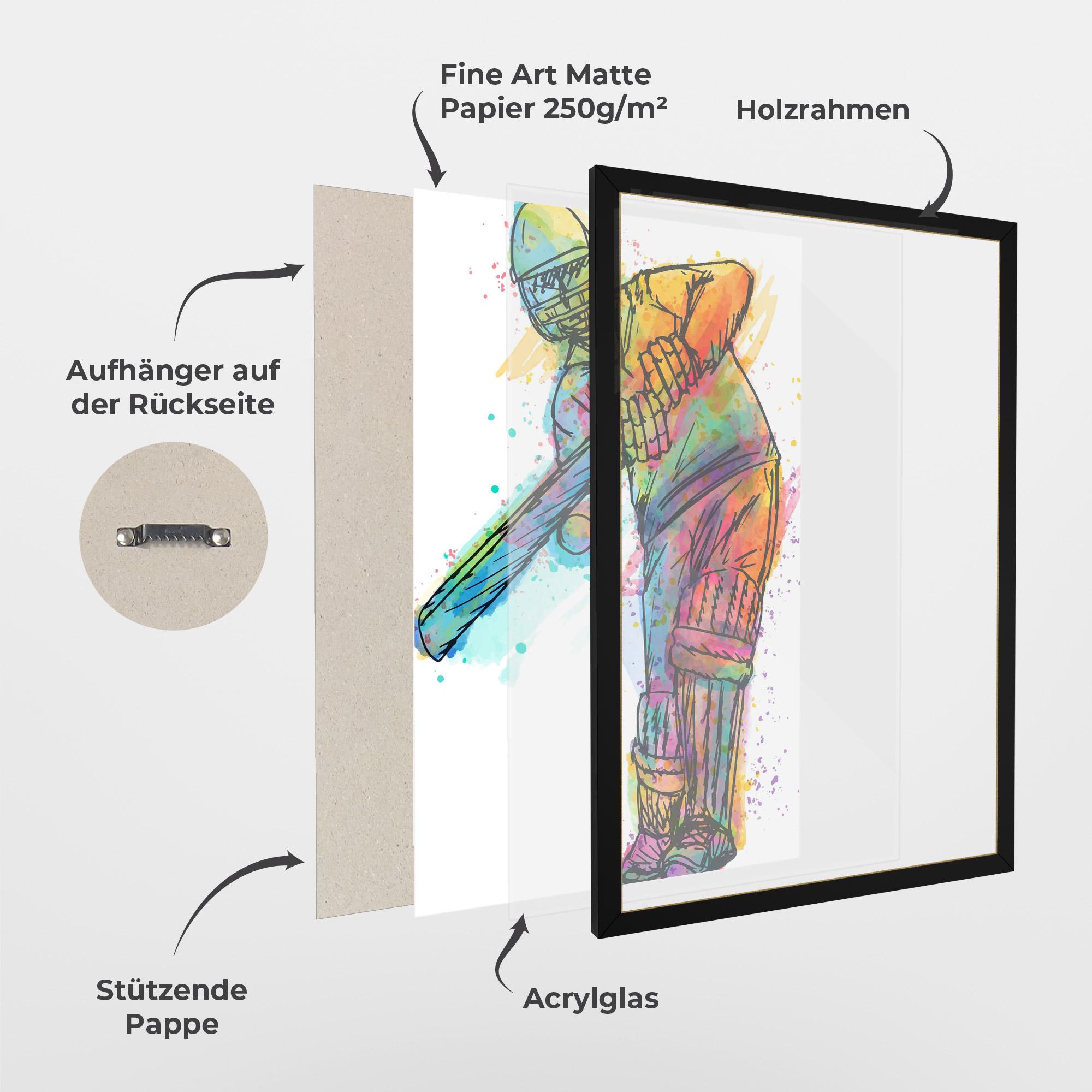 Gerahmte Poster Colorful Baseball Player mockup 1