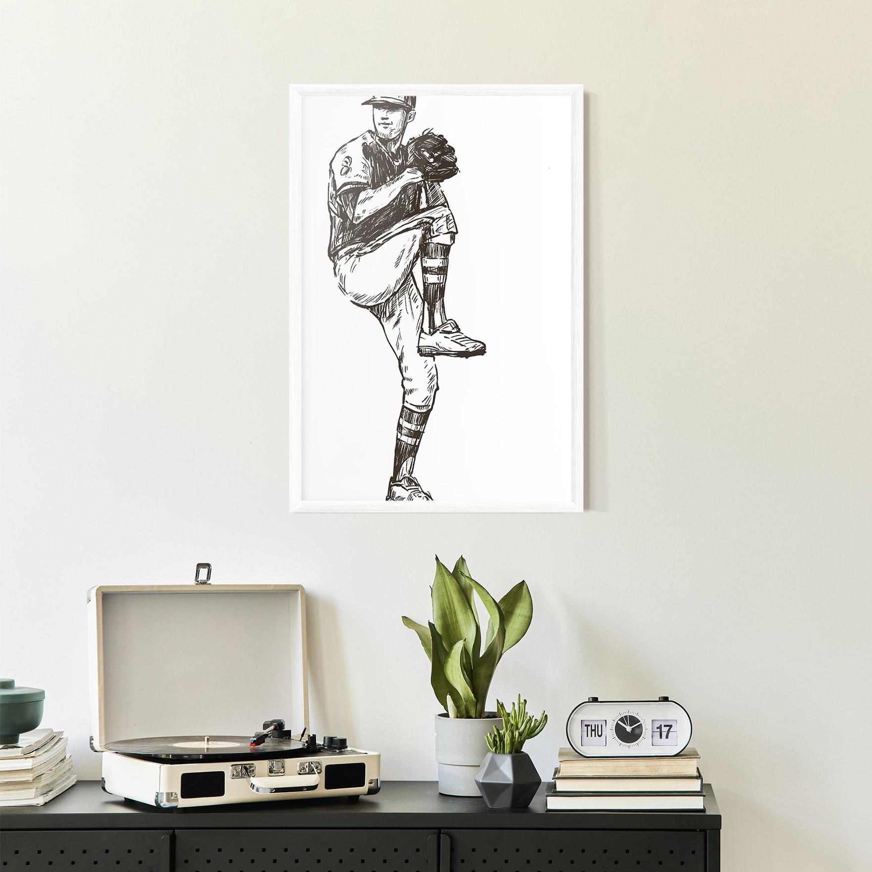 Gerahmte Poster Baseball Player Line mockup 2