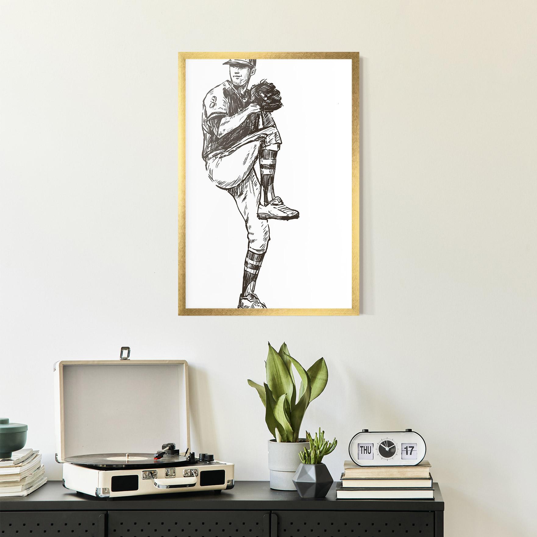 Gerahmte Poster Baseball Player Line mockup 2