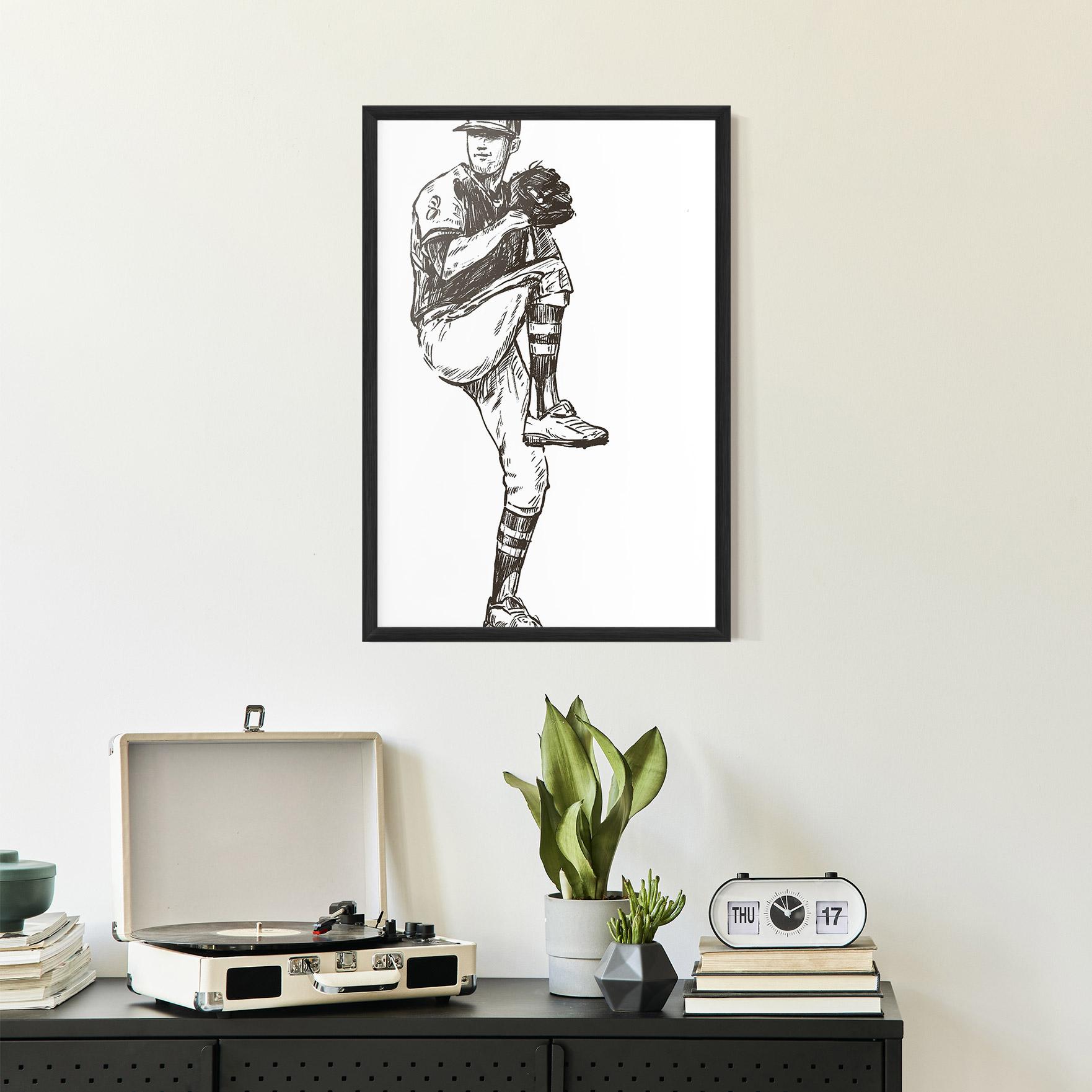 Gerahmte Poster Baseball Player Line mockup 2