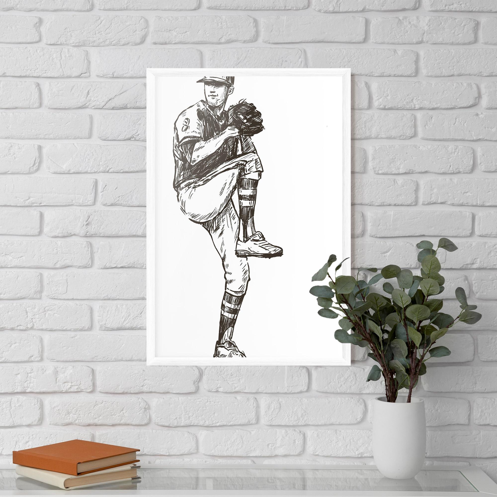 Gerahmte Poster Baseball Player Line mockup 5