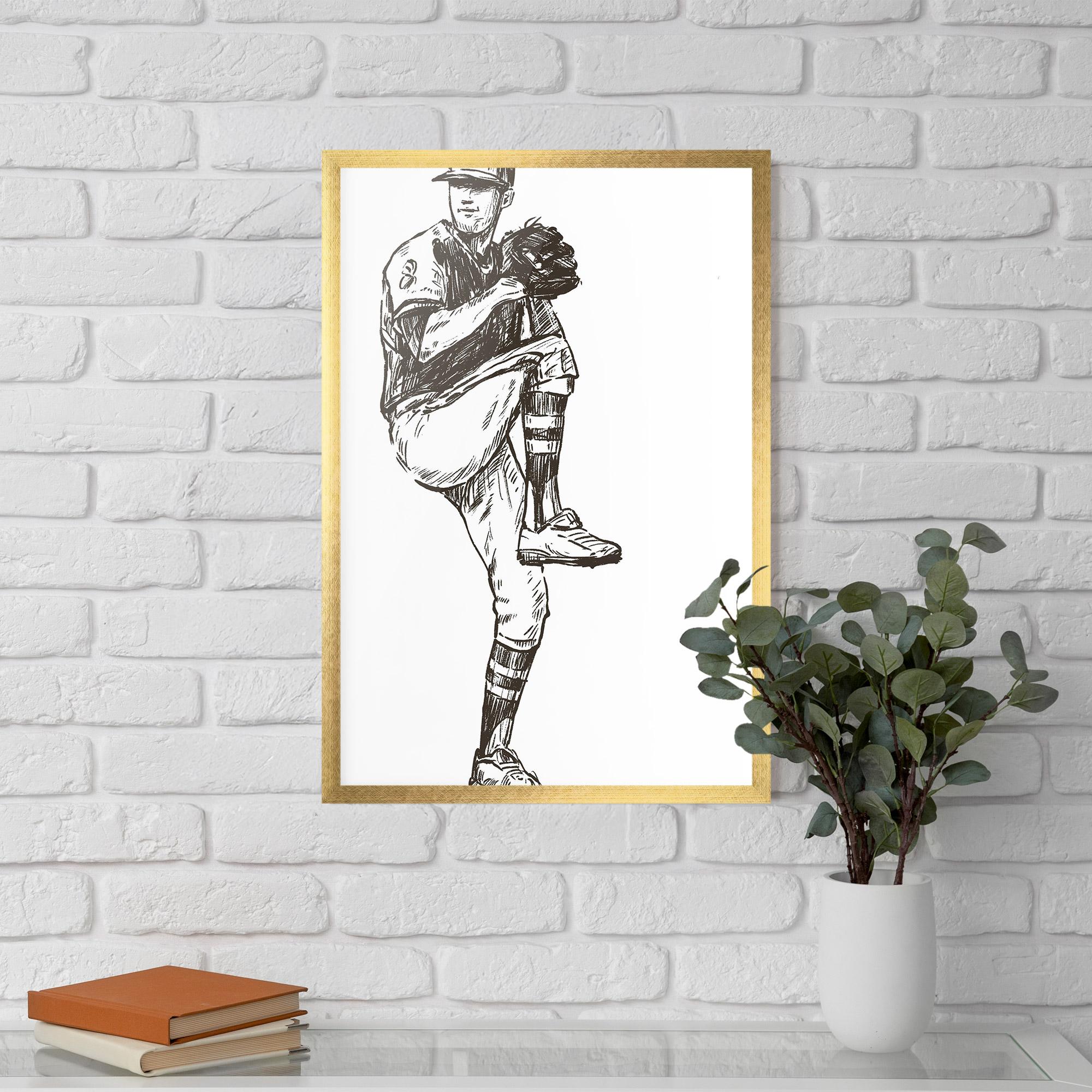 Gerahmte Poster Baseball Player Line mockup 5