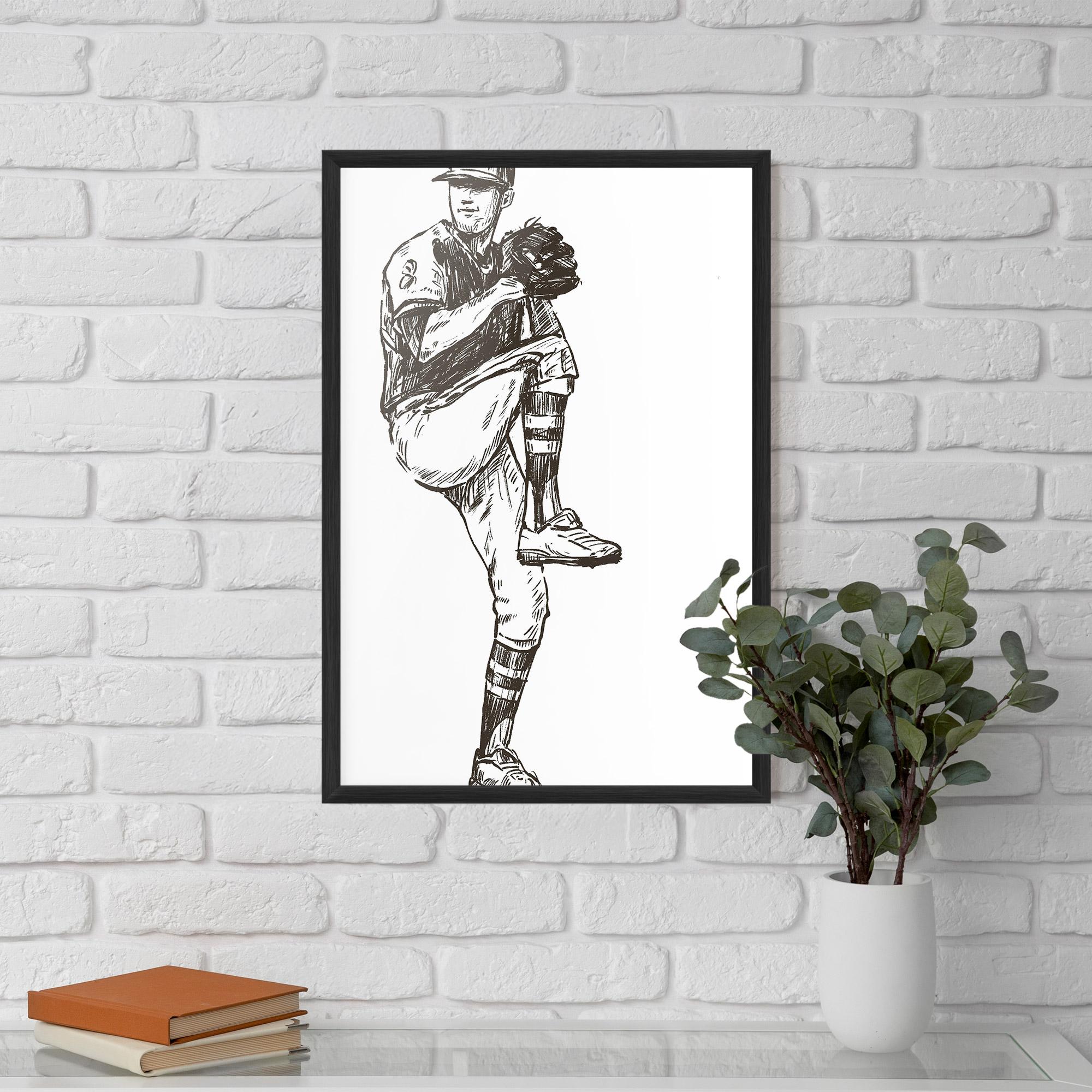 Gerahmte Poster Baseball Player Line mockup 5