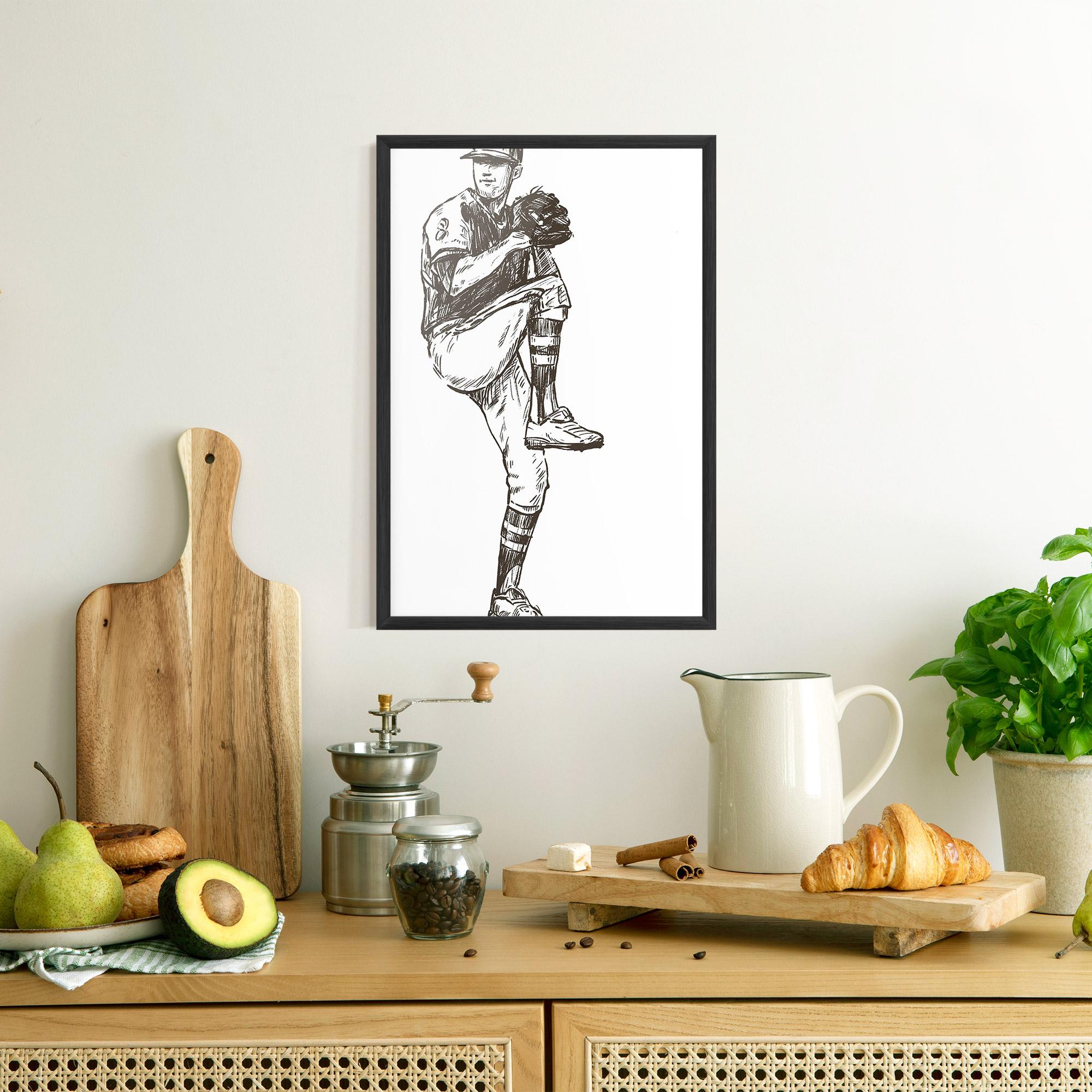Gerahmte Poster Baseball Player Line mockup 8