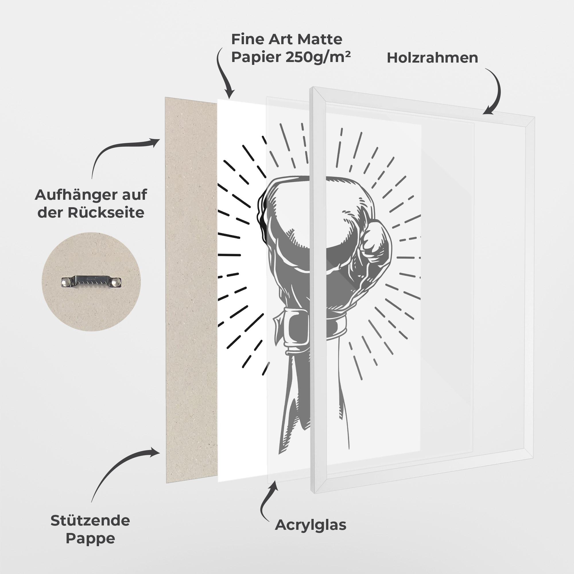 Gerahmte Poster White Hand Boxing mockup 1