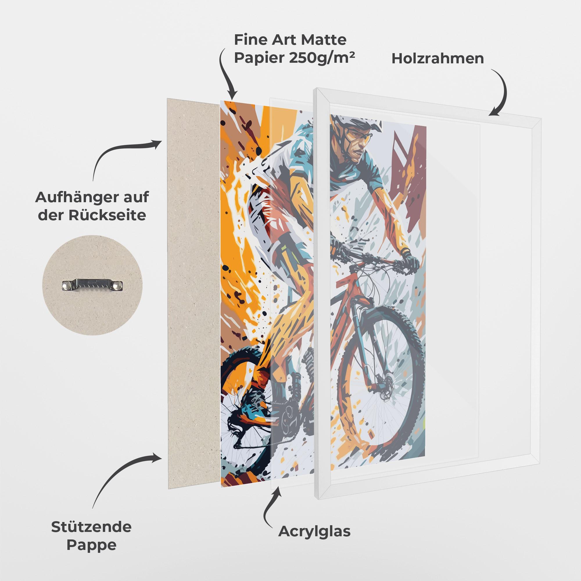 Gerahmte Poster Orange Bike Art mockup 1