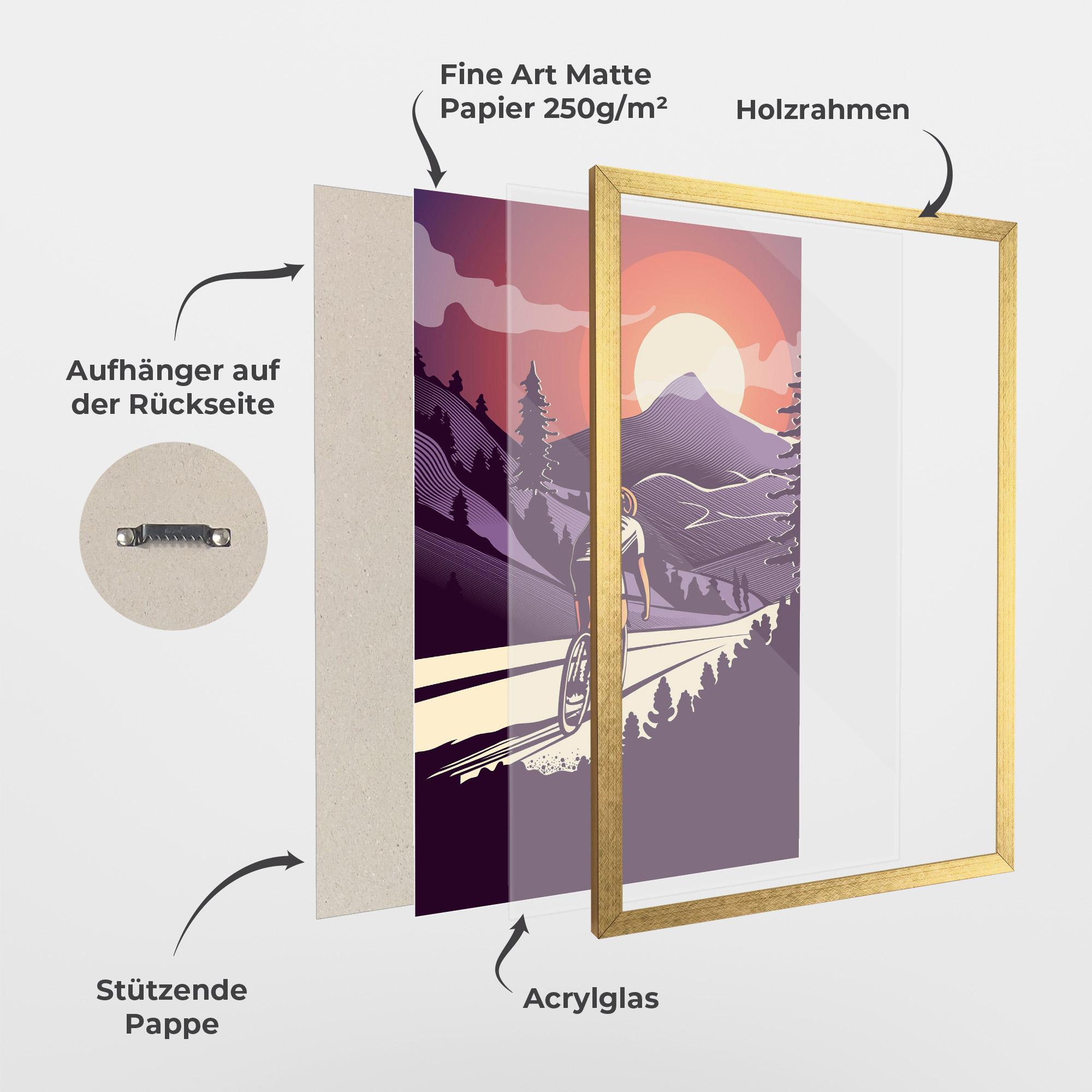 Gerahmte Poster Cycling Sunset mockup 1