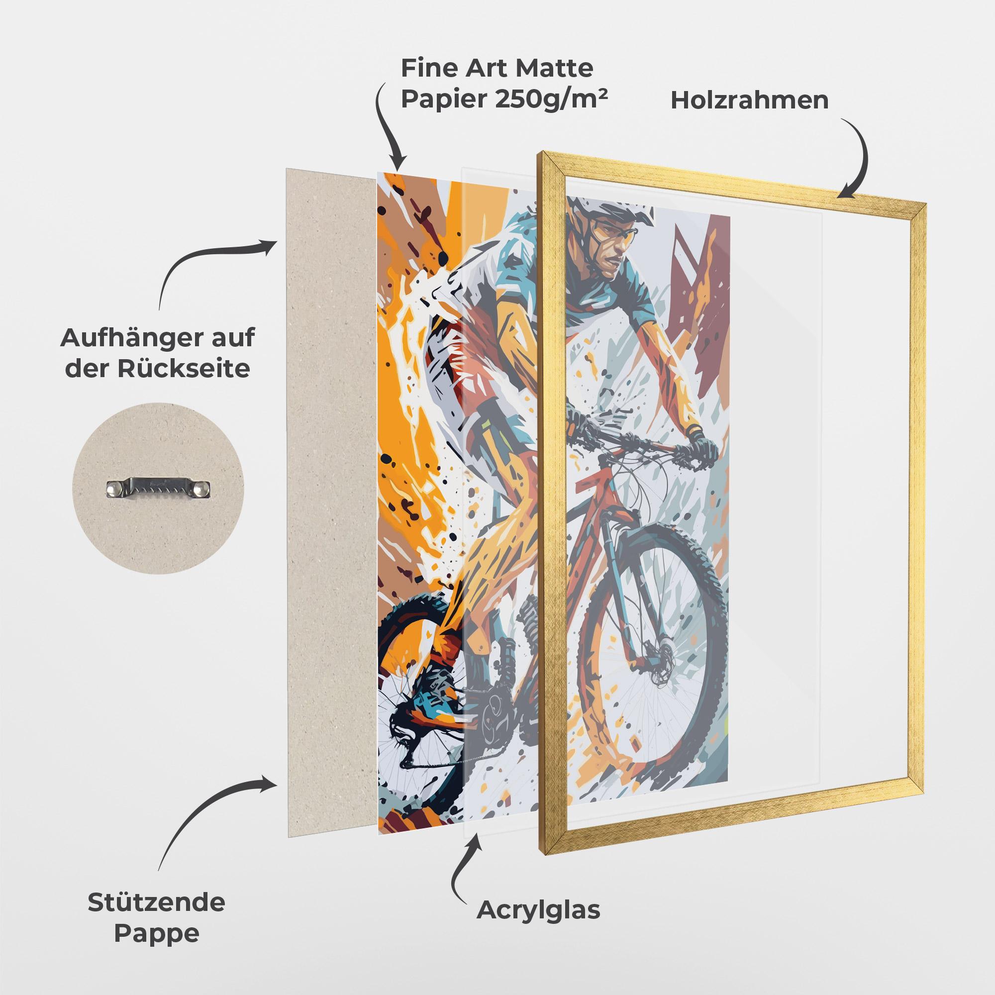 Gerahmte Poster Orange Bike Art mockup 1