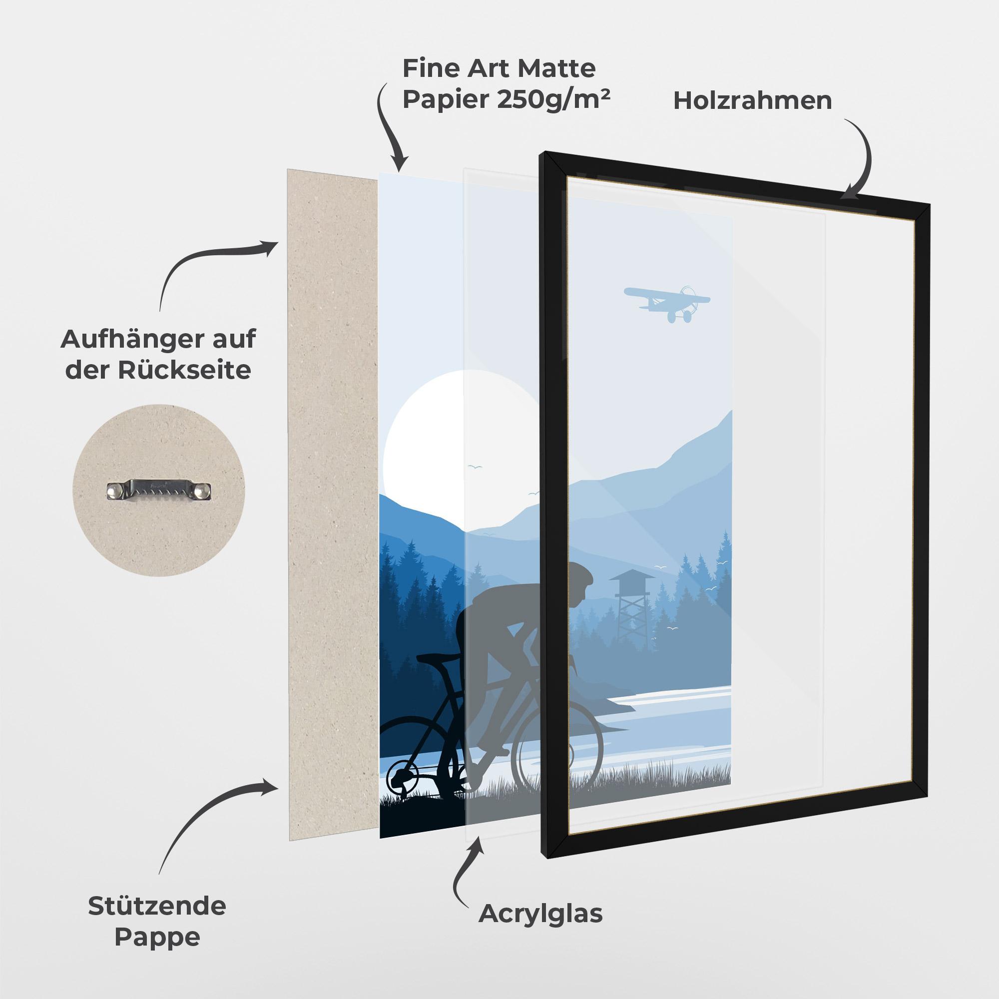 Gerahmte Poster Blue Light Bike mockup 1