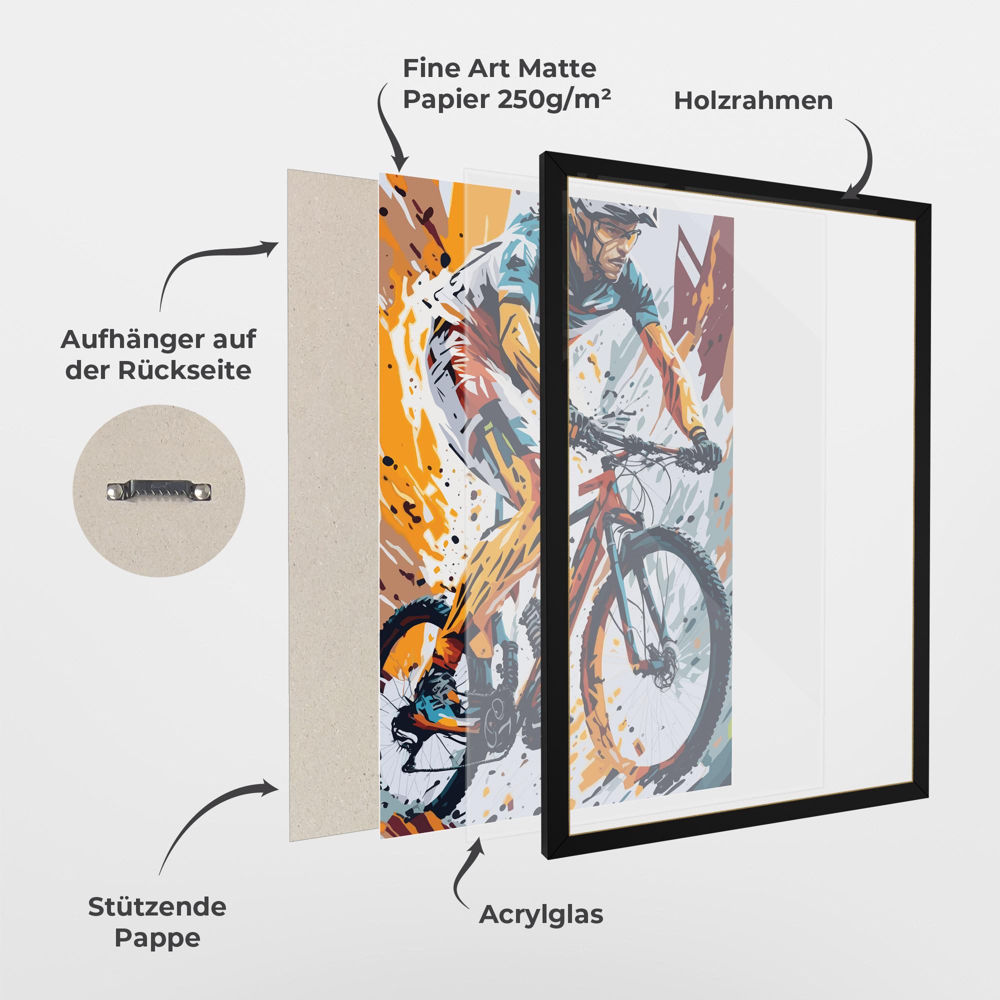 Gerahmte Poster Orange Bike Art mockup 1