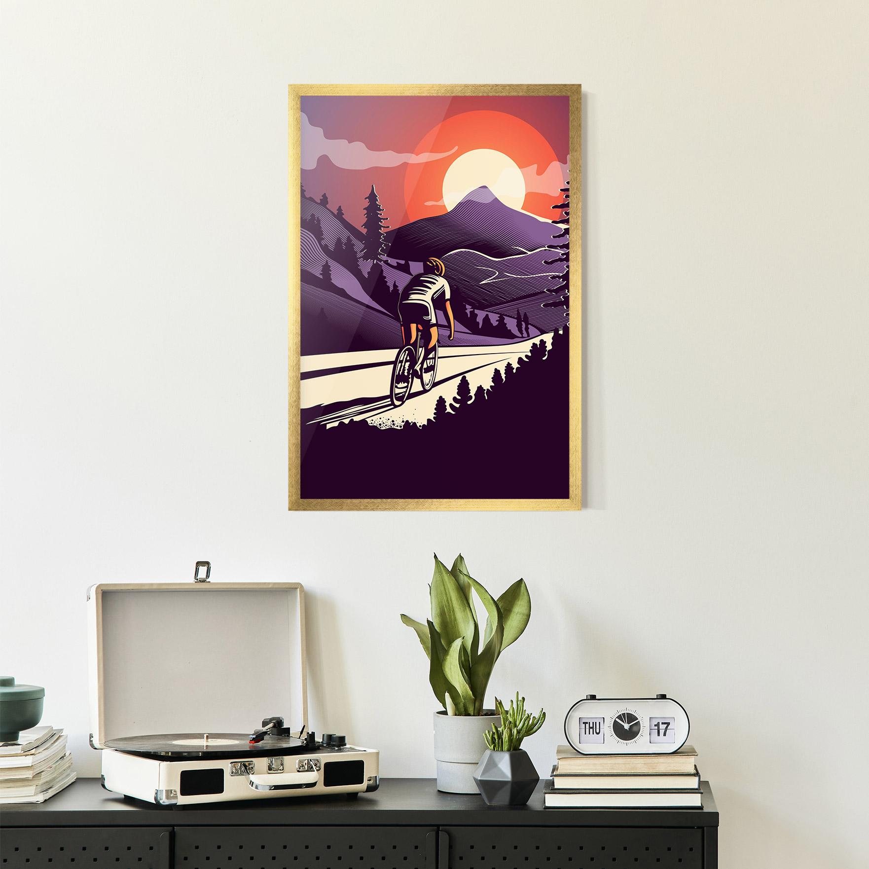Gerahmte Poster Cycling Sunset mockup 2