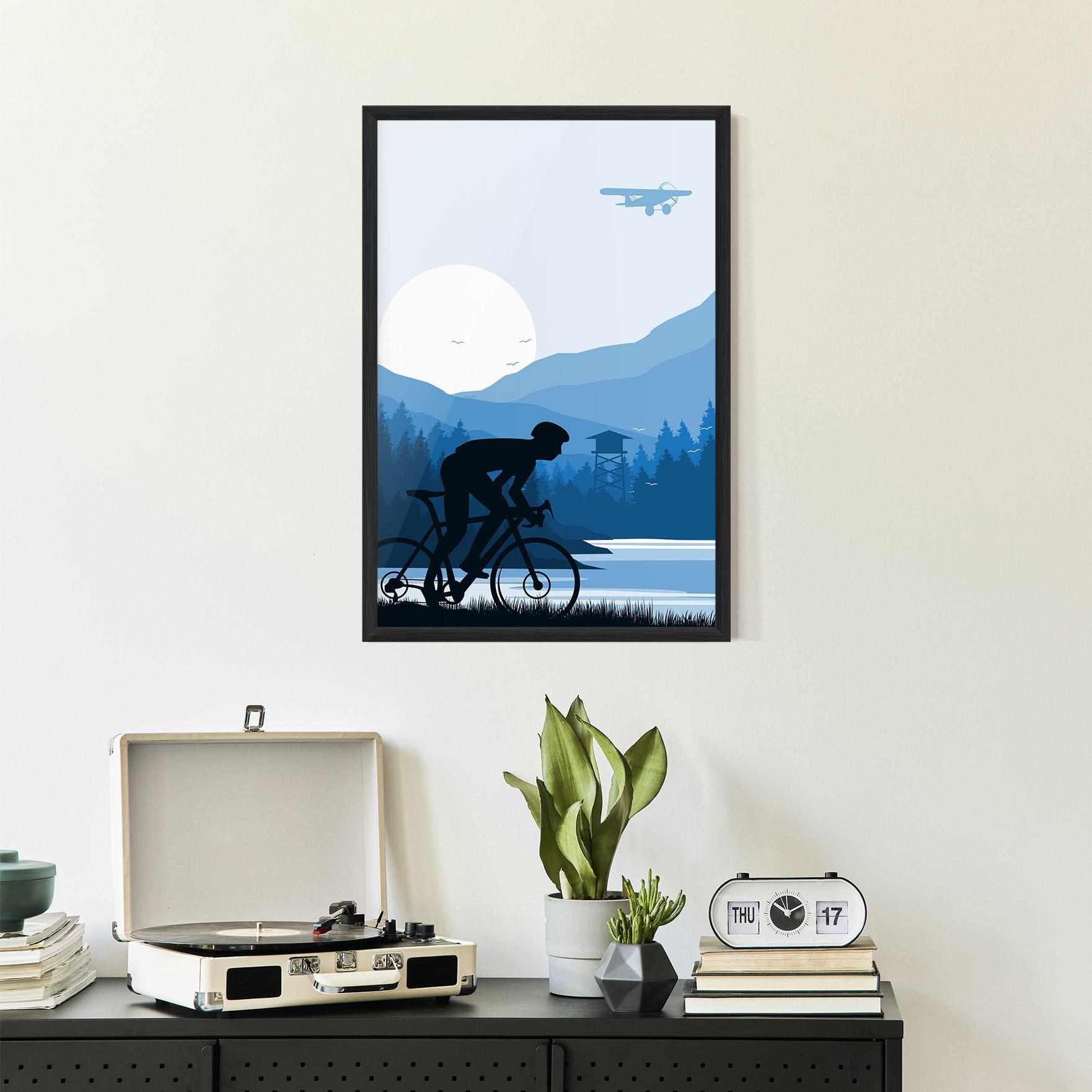 Gerahmte Poster Blue Light Bike mockup 2