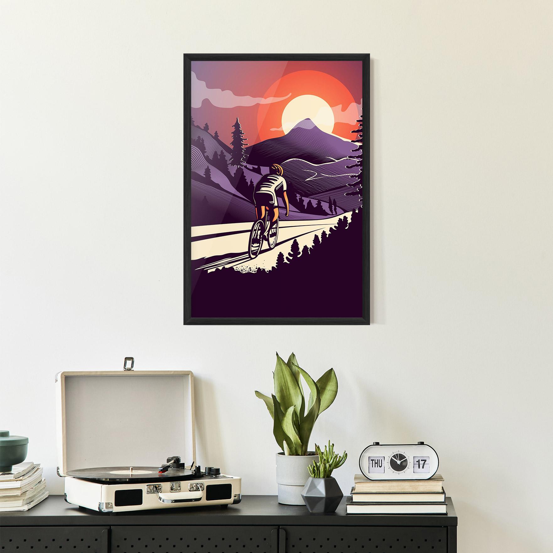Gerahmte Poster Cycling Sunset mockup 2