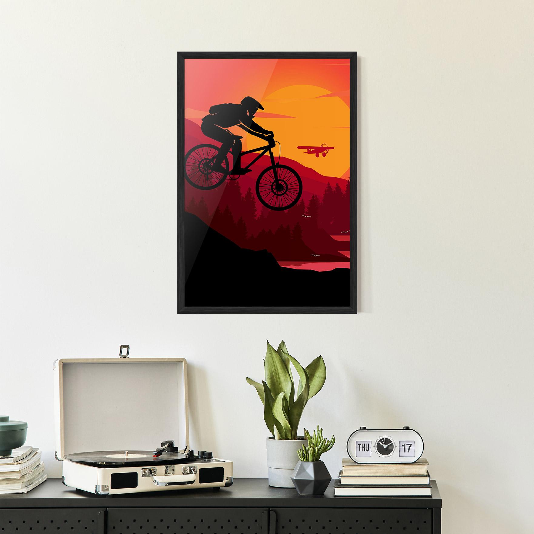 Gerahmte Poster Mountain Bike Sunset mockup 2