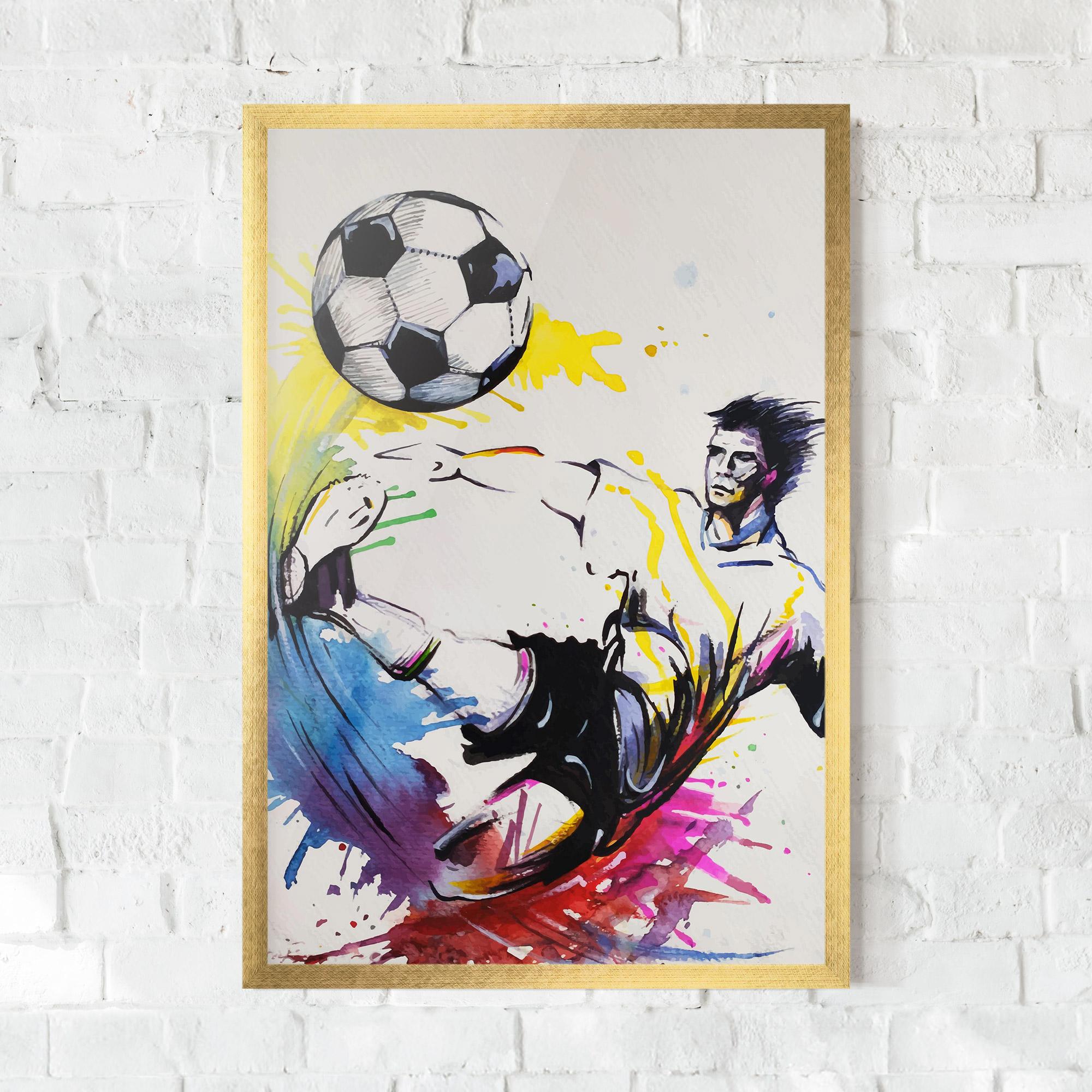 Gerahmte Poster Yellow Art Football mockup 0