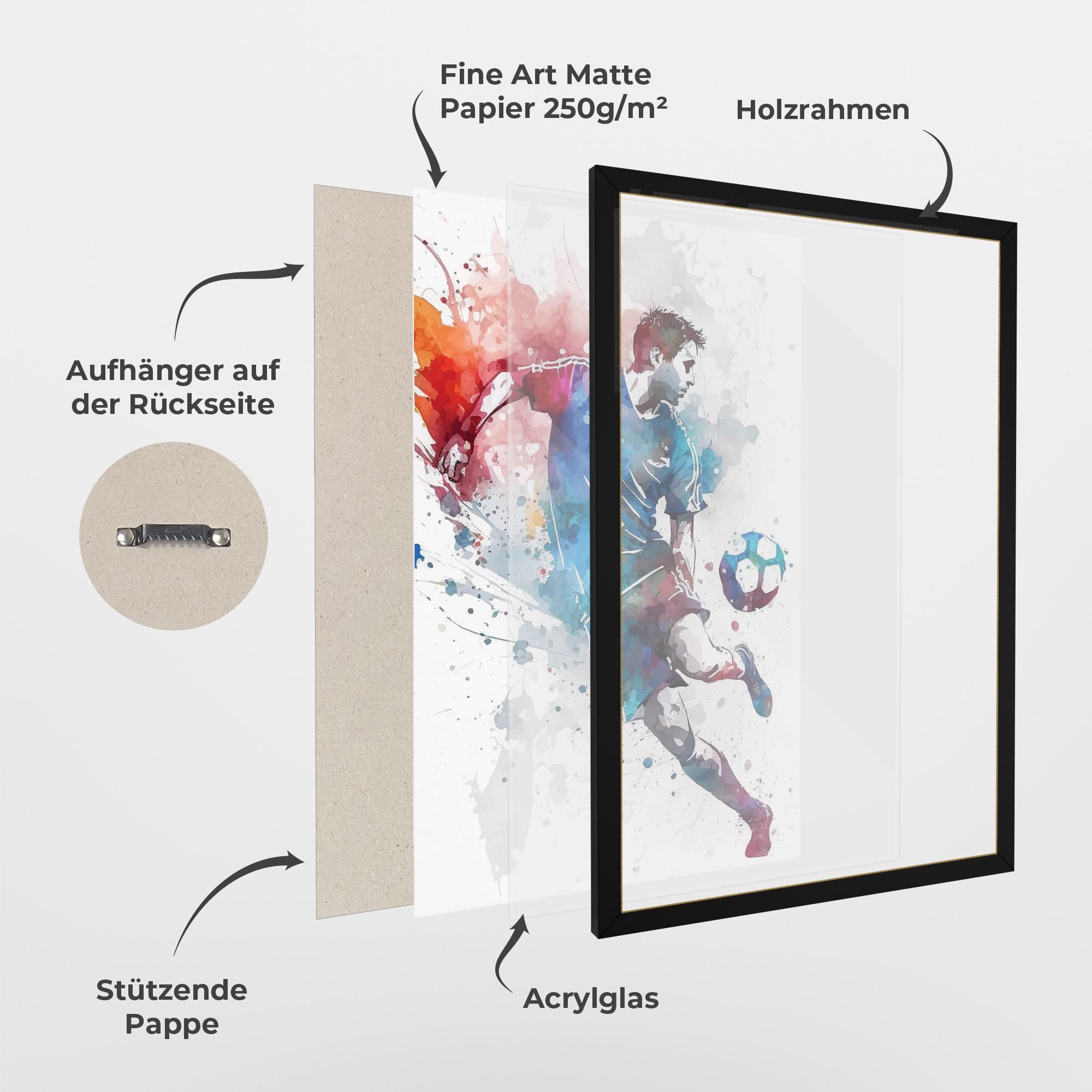 Gerahmte Poster Watercolor Football mockup 1