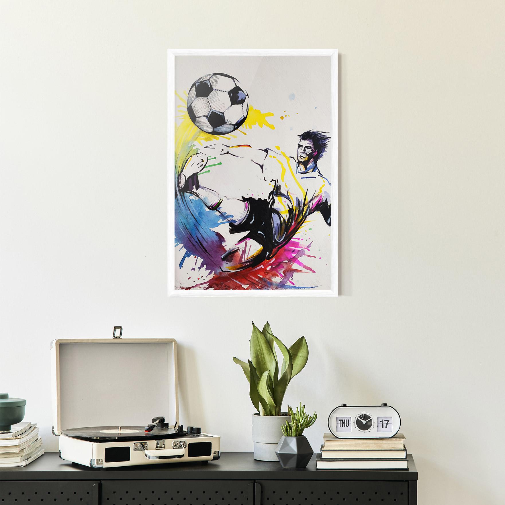 Gerahmte Poster Yellow Art Football mockup 2