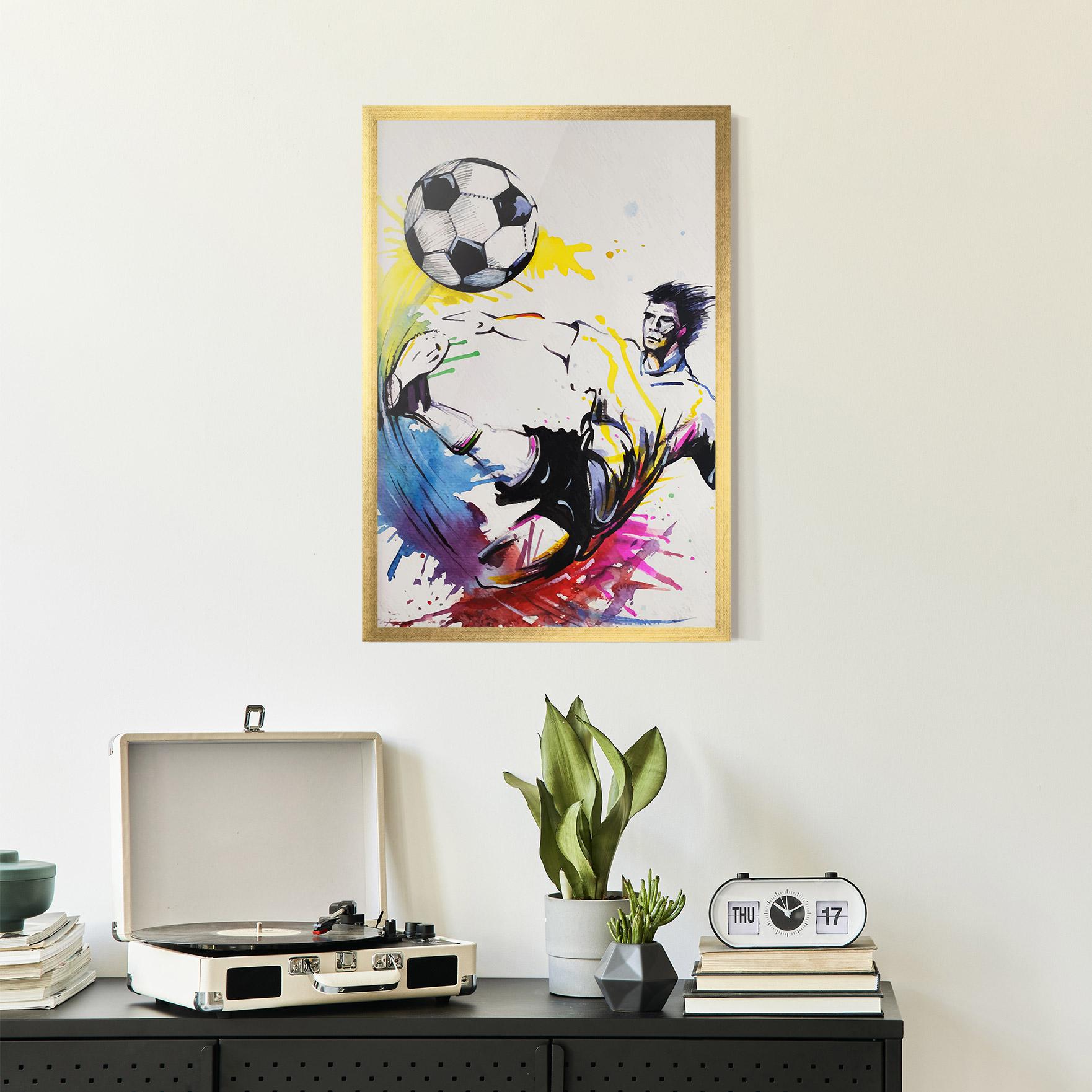 Gerahmte Poster Yellow Art Football mockup 2