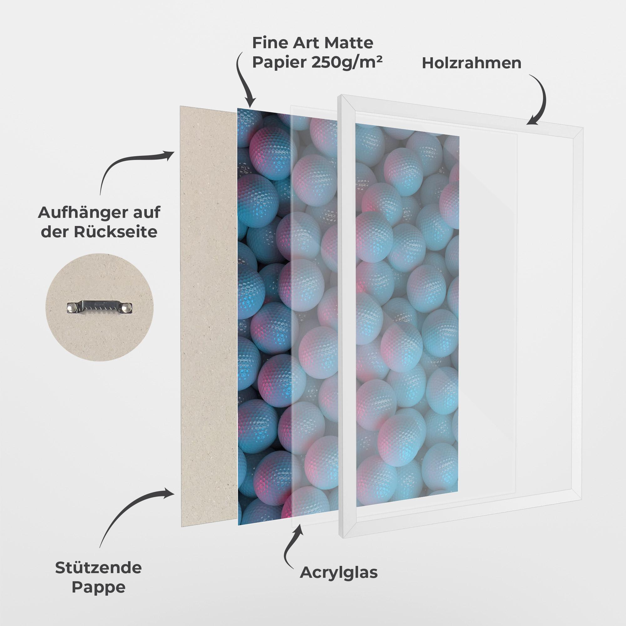 Gerahmte Poster Blue Light Golf Ball mockup 1