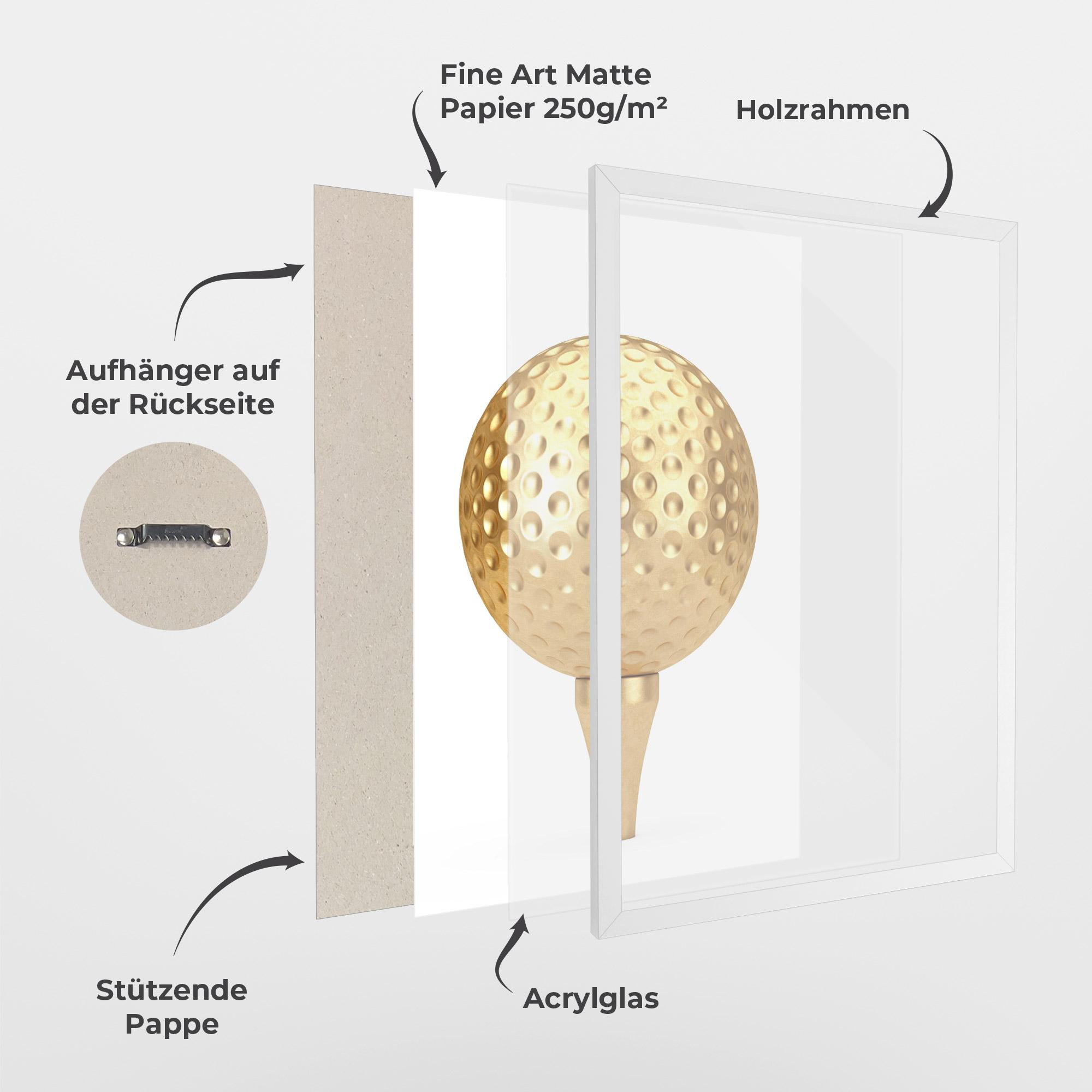 Gerahmte Poster Golden Golf Ball mockup 1