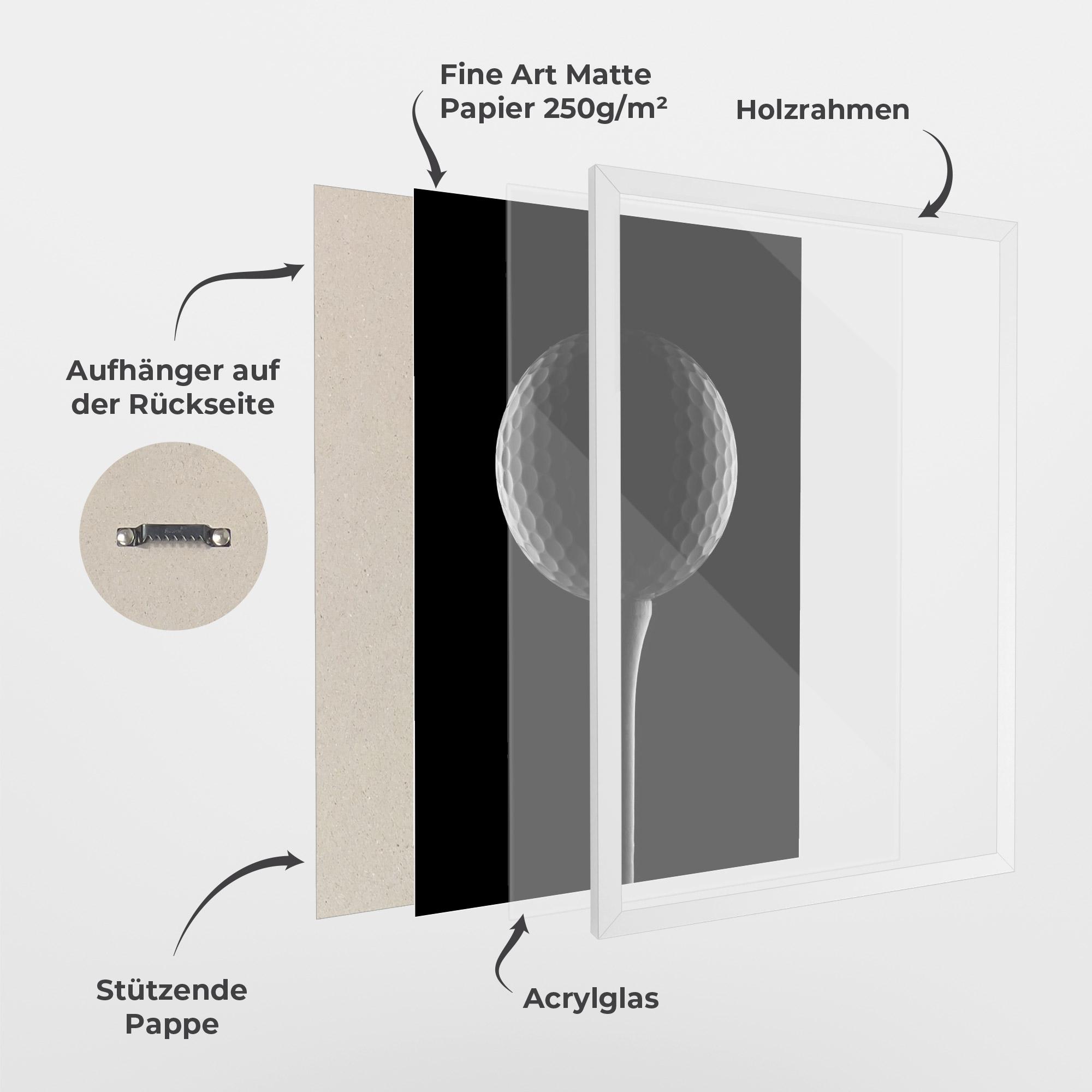 Gerahmte Poster Golf Ball Black mockup 1