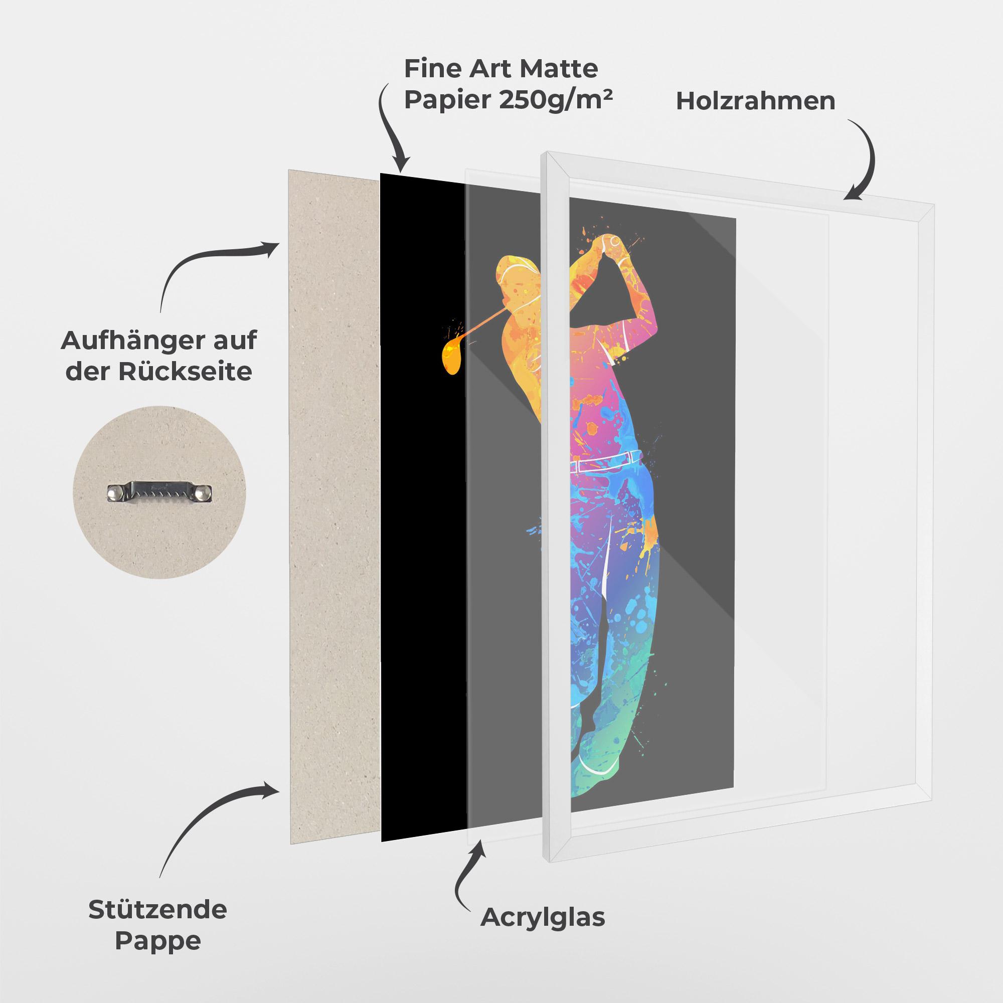 Gerahmte Poster Golf Color Art mockup 1