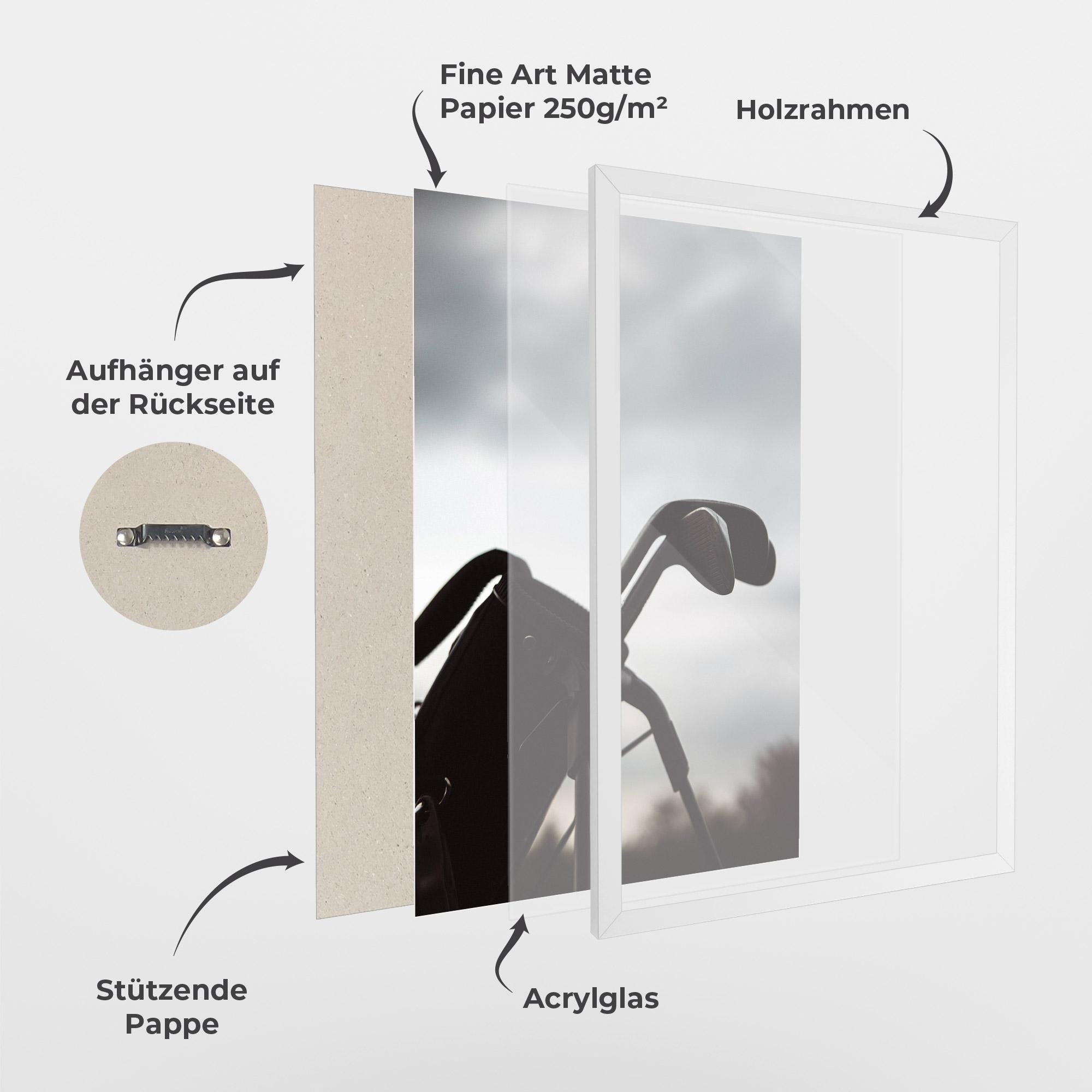 Gerahmte Poster Golf Set Shilouette mockup 1