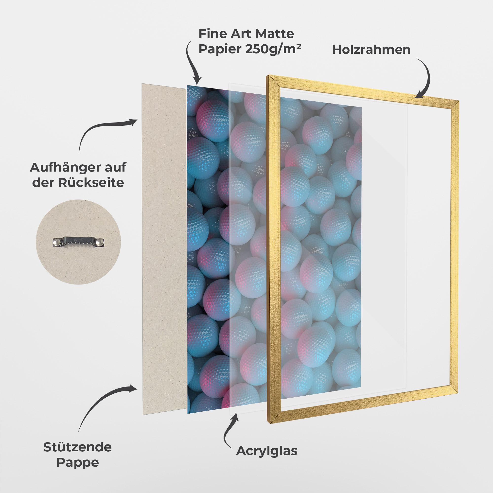 Gerahmte Poster Blue Light Golf Ball mockup 1