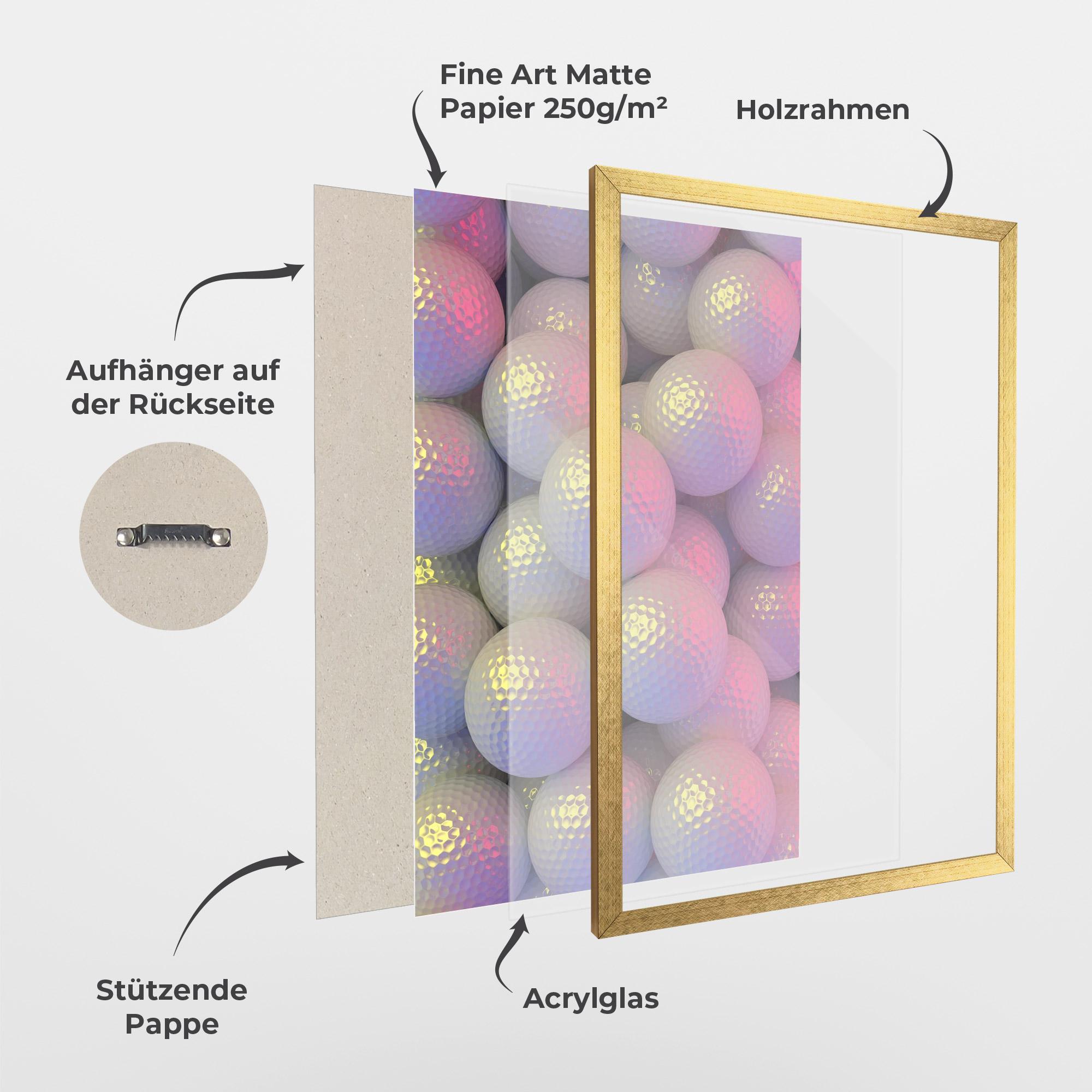 Gerahmte Poster Purple Light Golf Ball mockup 1